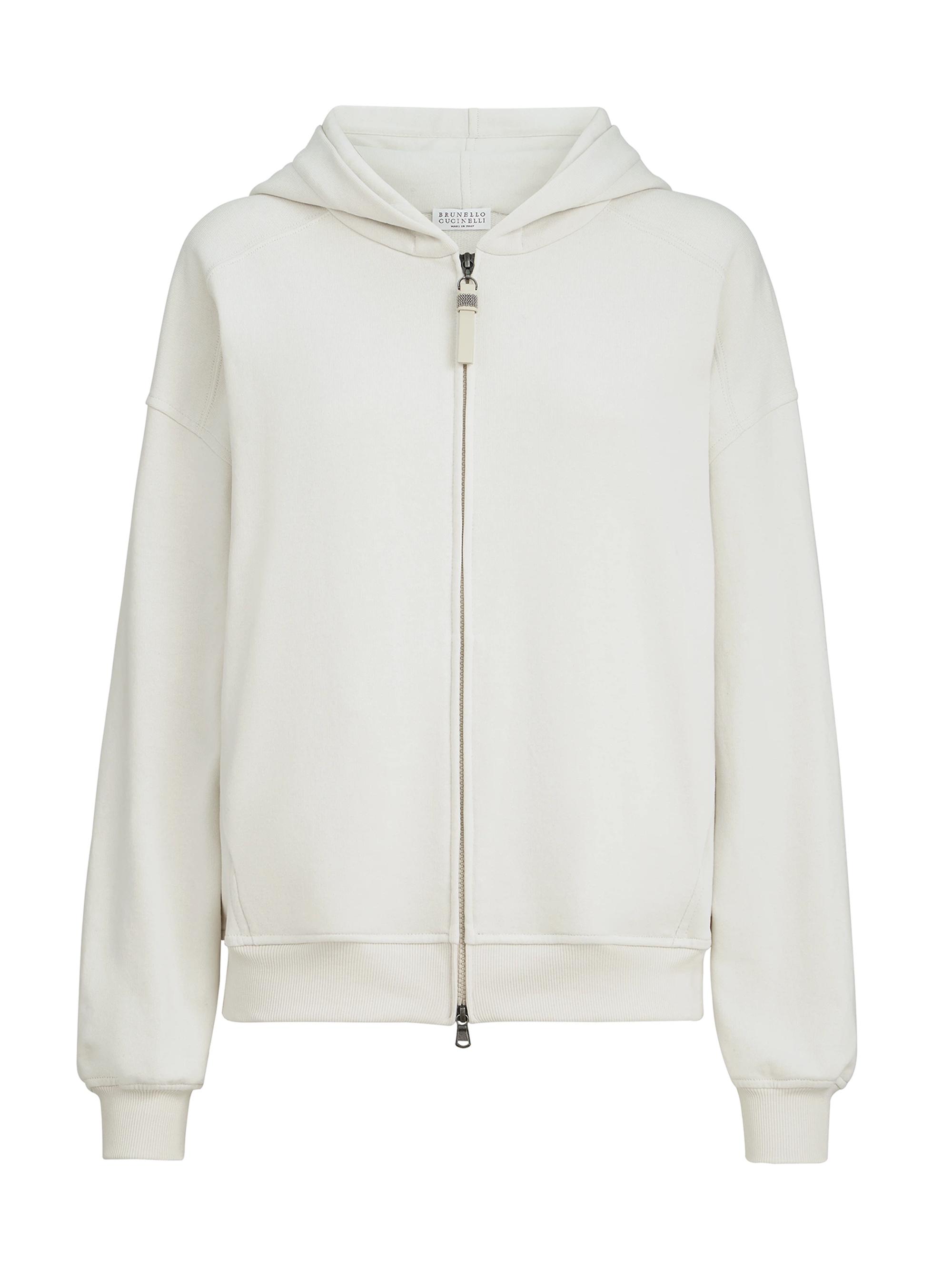 Brunello Cucinelli Women's Hooded Sweatshirt with Shiny Zipper Pull - Milk