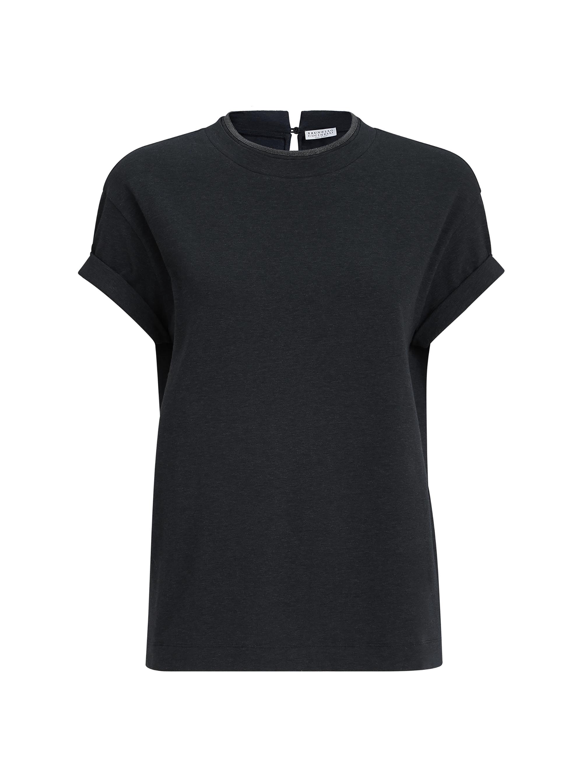 Brunello Cucinelli Women's Stretch Cotton Jersey T Shirt with Monili - Anthracite