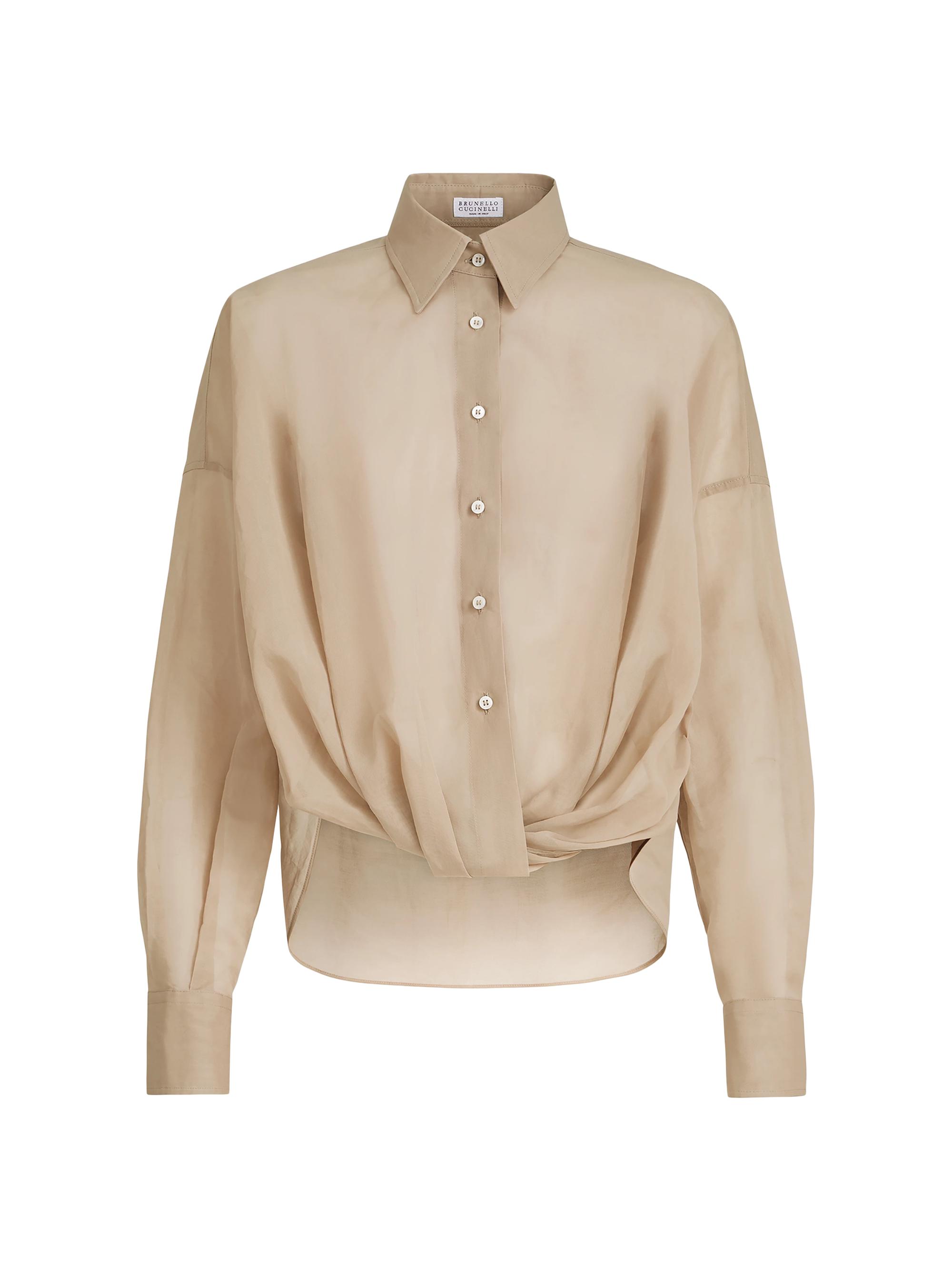 Brunello Cucinelli Women's Cotton Organza Shirt with Monili - Beige