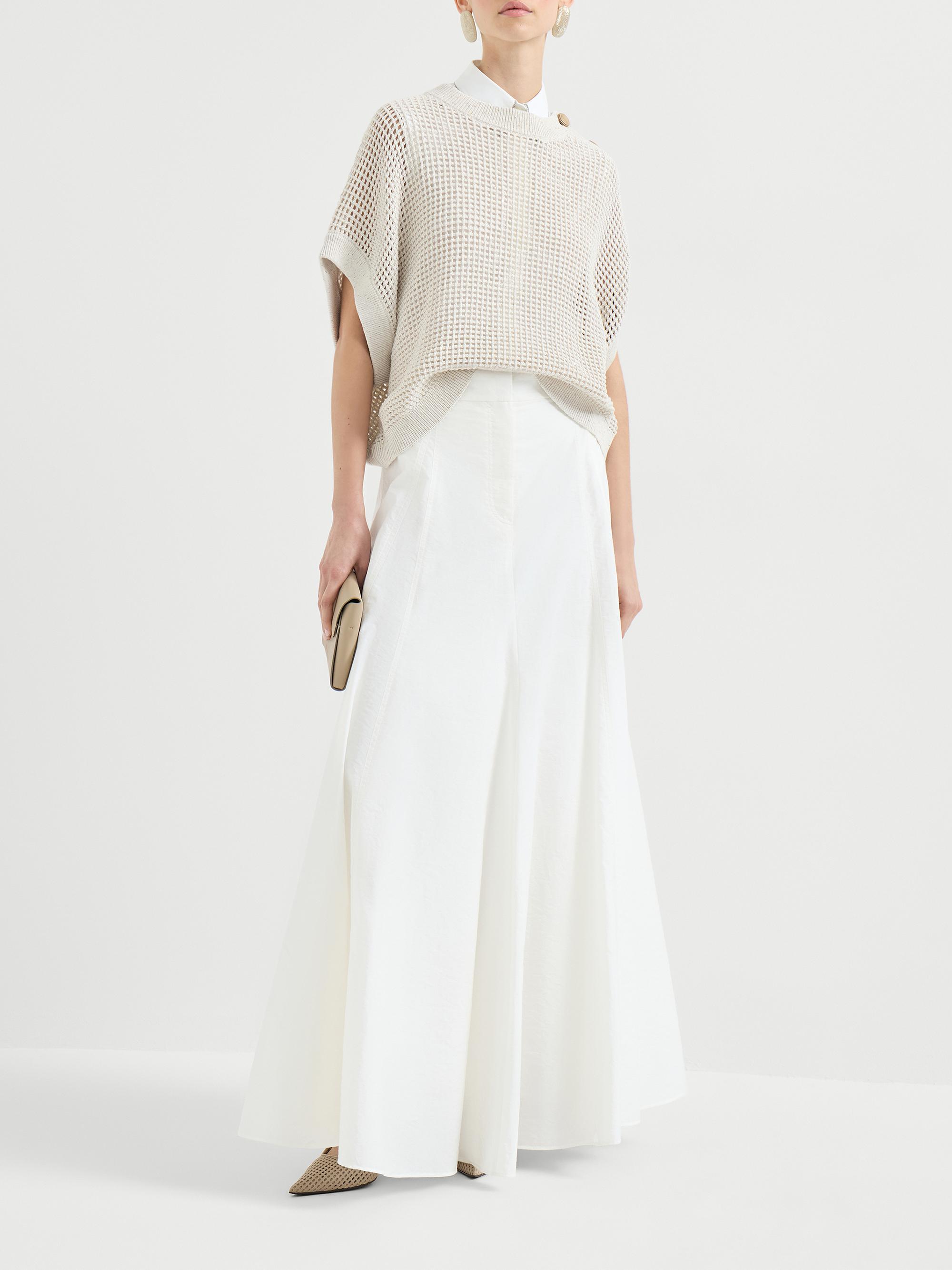 Brunello Cucinelli Techno Cotton Poplin Flared Skirt with Monili