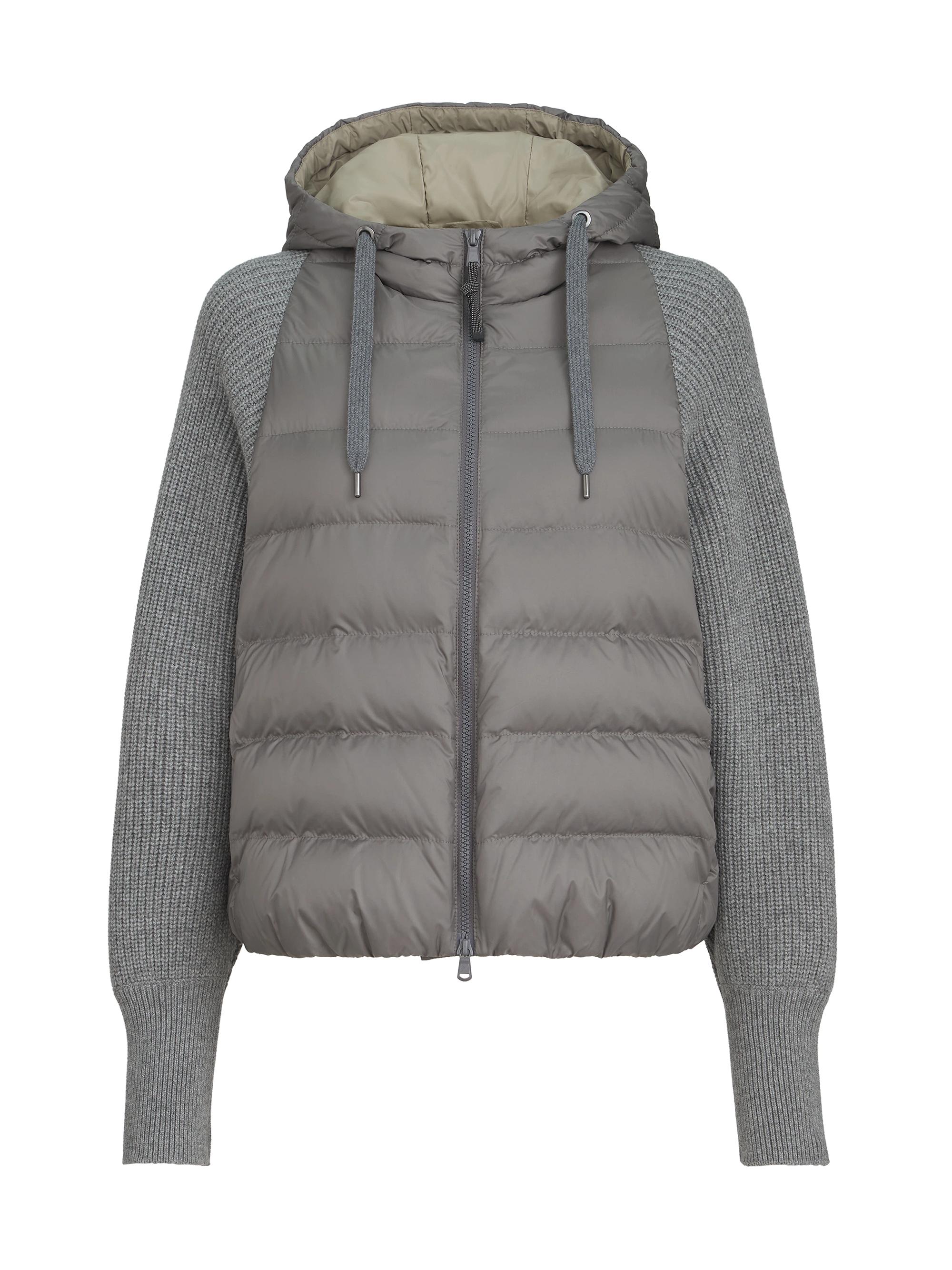 Brunello Cucinelli Women's Nylon Hooded Down Jacket with Monili - Grey