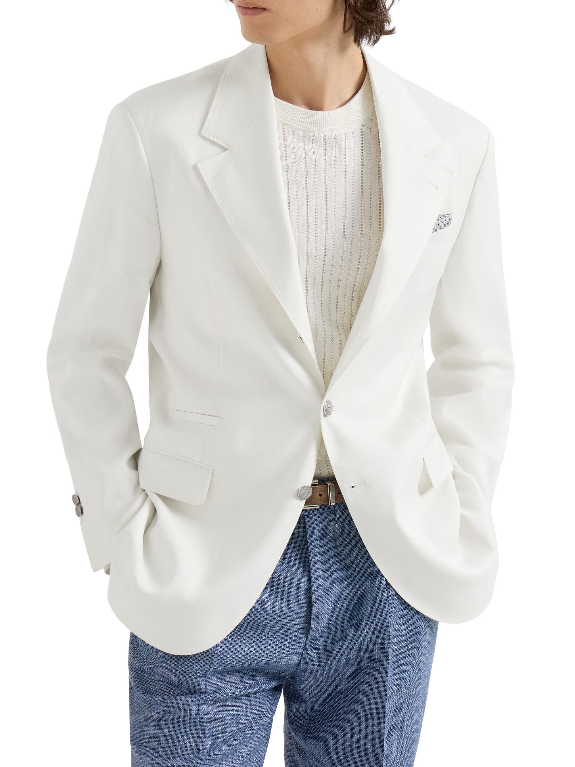 Brunello Cucinelli Men's Linen, Virgin Wool and Mohair Gabardine Tailor Blazer - Panama