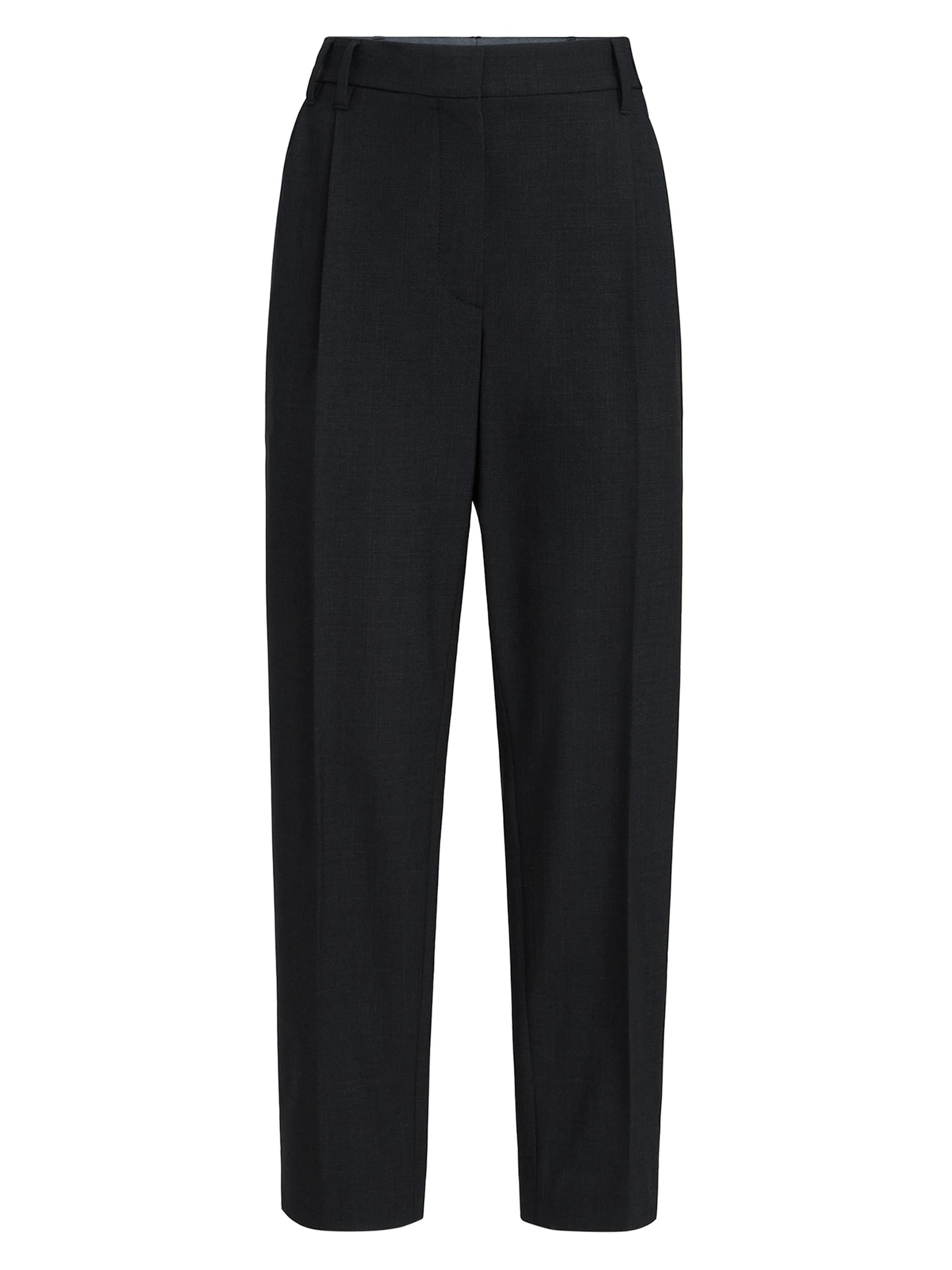 Brunello Cucinelli Women's Tropical Luxury Wool Slouchy Trousers with Monili - Lignite