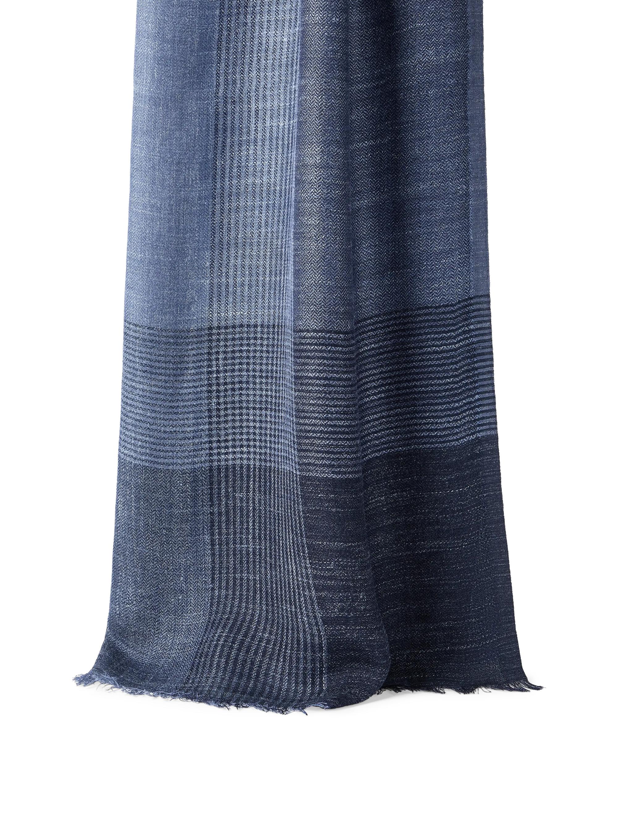 Brunello Cucinelli Men's Silk and Linen Chevron Scarf with Stripes - Denim