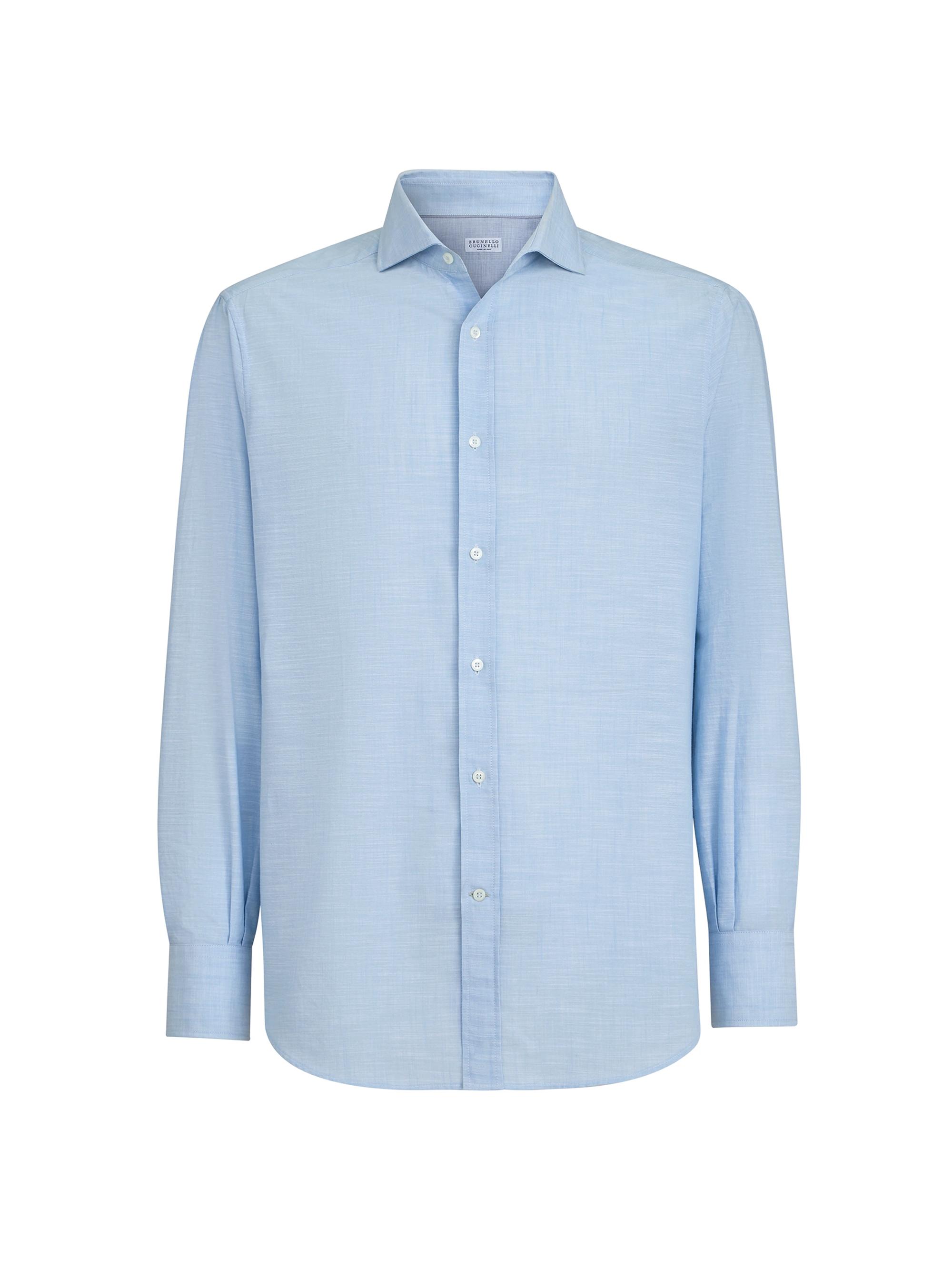 Brunello Cucinelli Men's Lightweight Oxford Basic Fit Shirt with Spread Collar - Azure