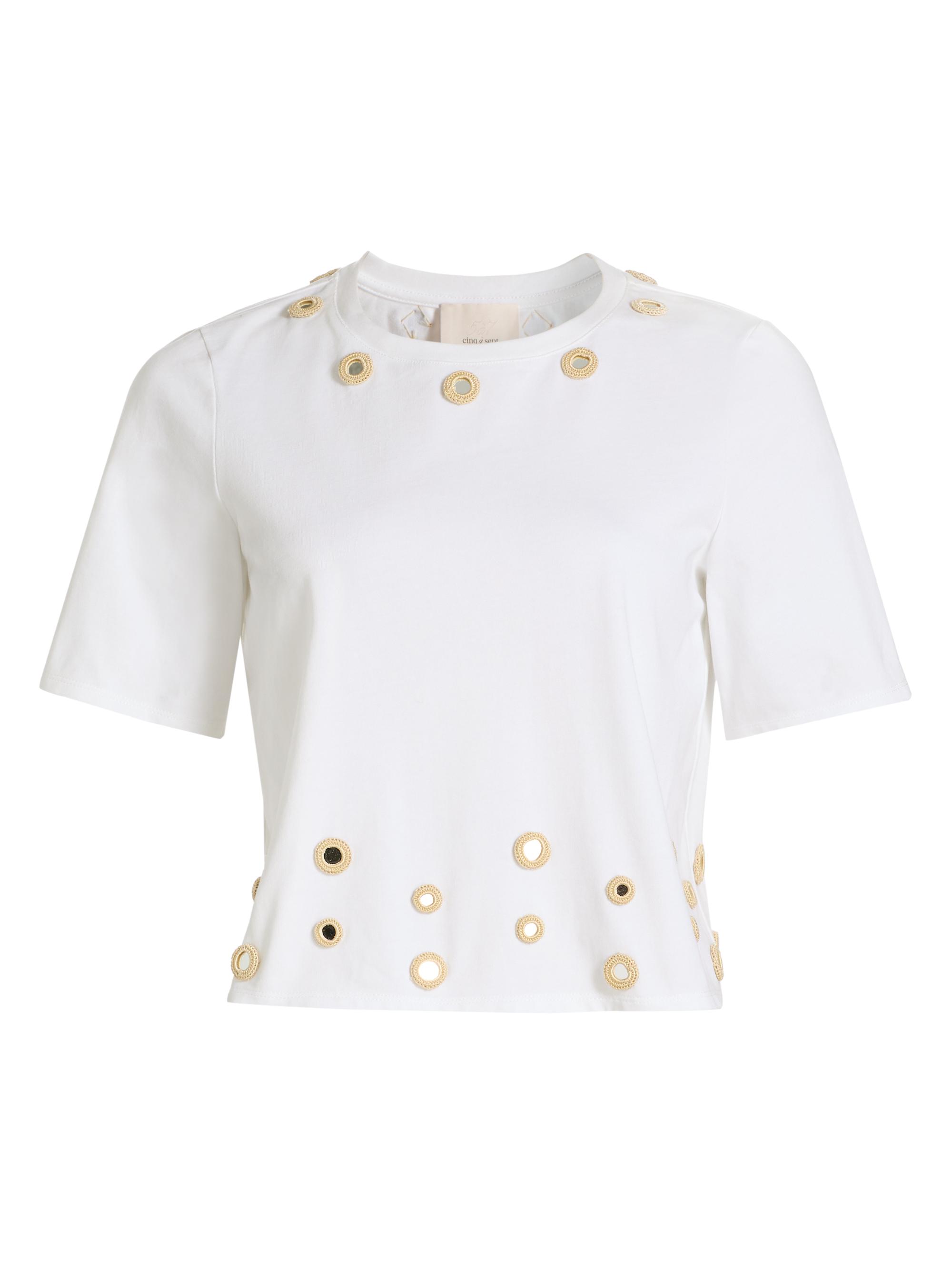 Cinq à Sept Women's Bessy Crochet Mirrors T-Shirt - White Khaki