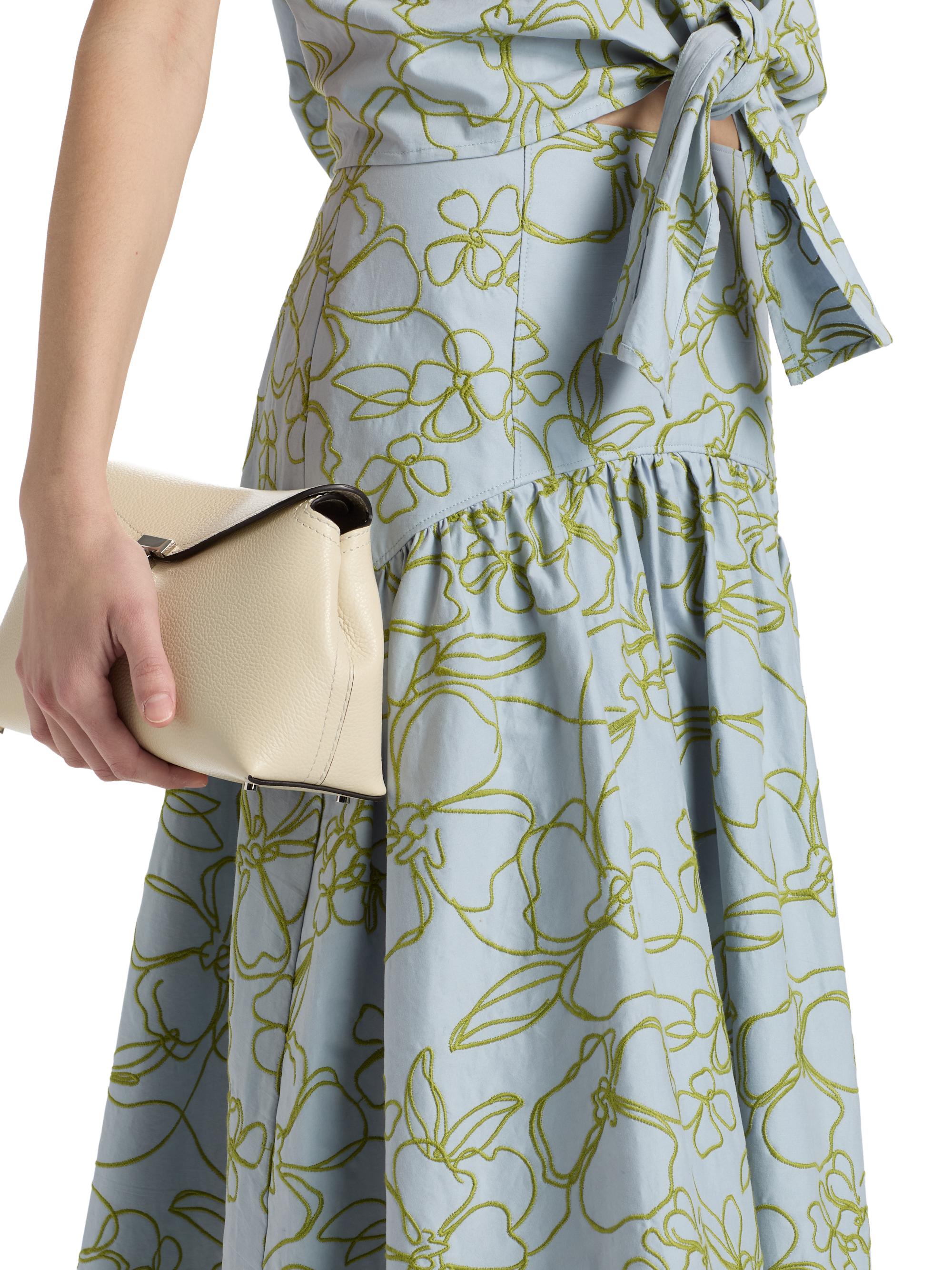 Cinq à Sept Zoanne Linework Floral-Embroidered Cotton Midi-Skirt