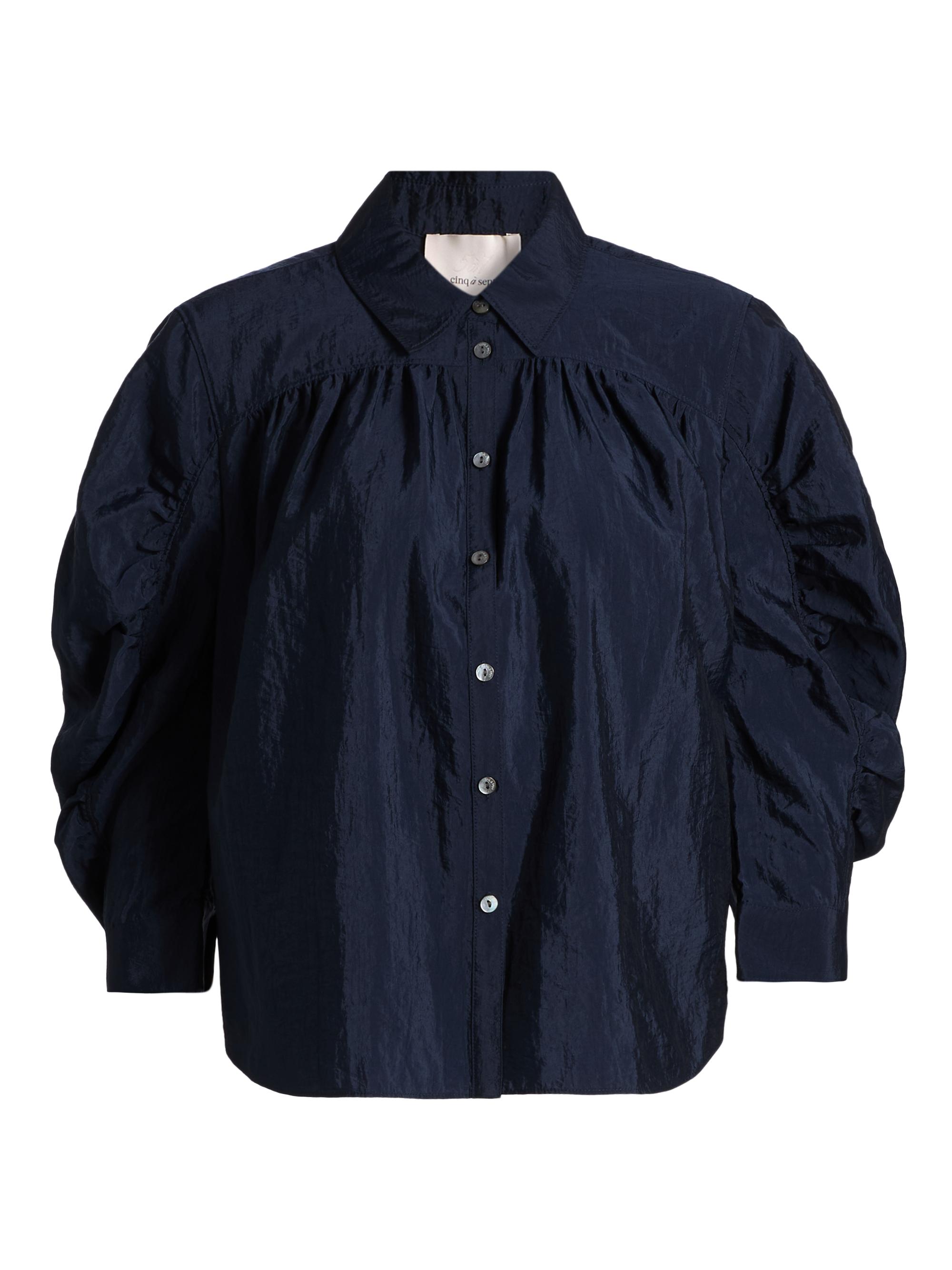 Cinq à Sept Women's Lazo Gathered Sleeve Button-Front Top - Navy