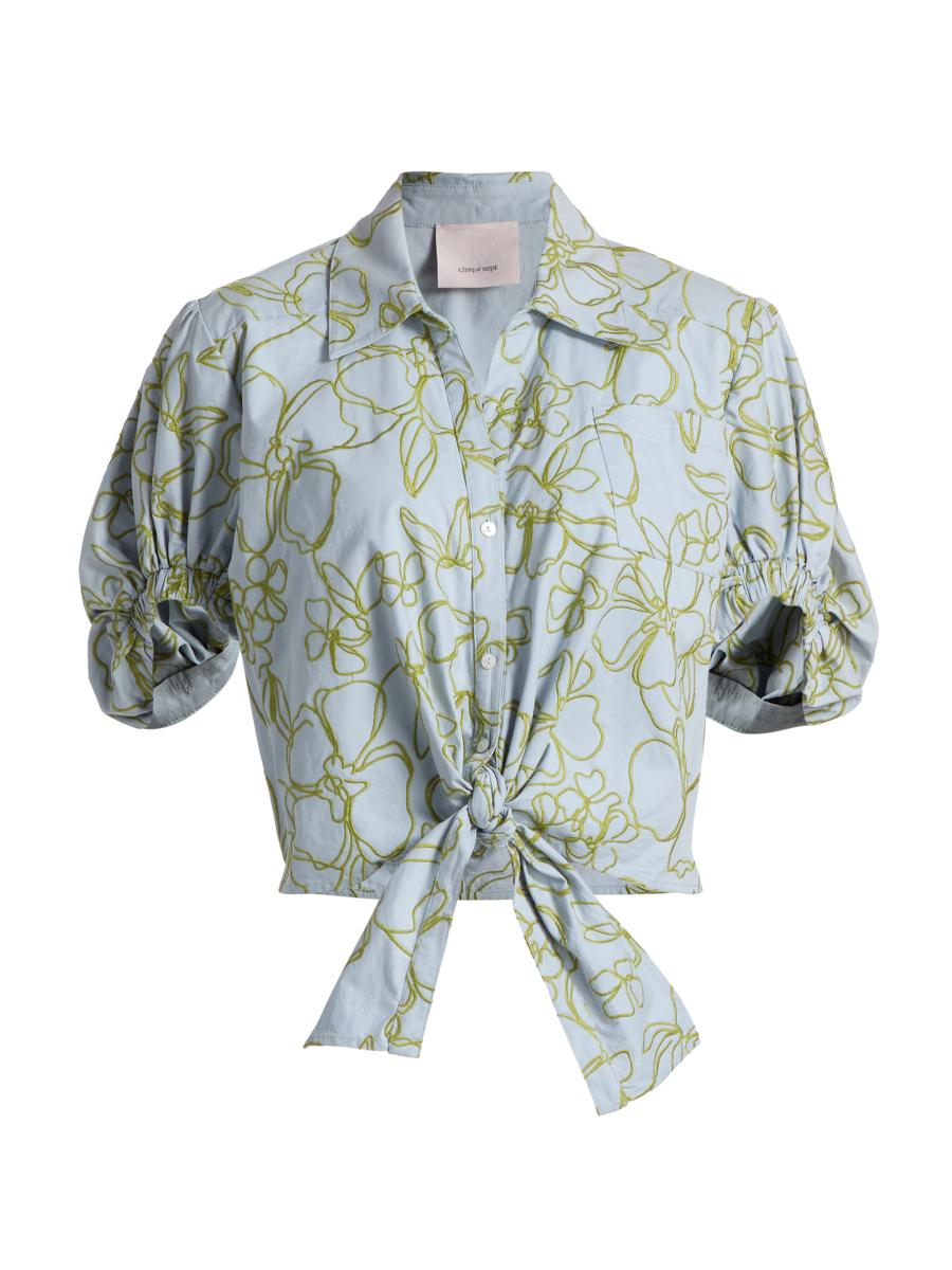 Cinq à Sept Zoanne Linework Floral-Embroidered Cotton Top | Saks