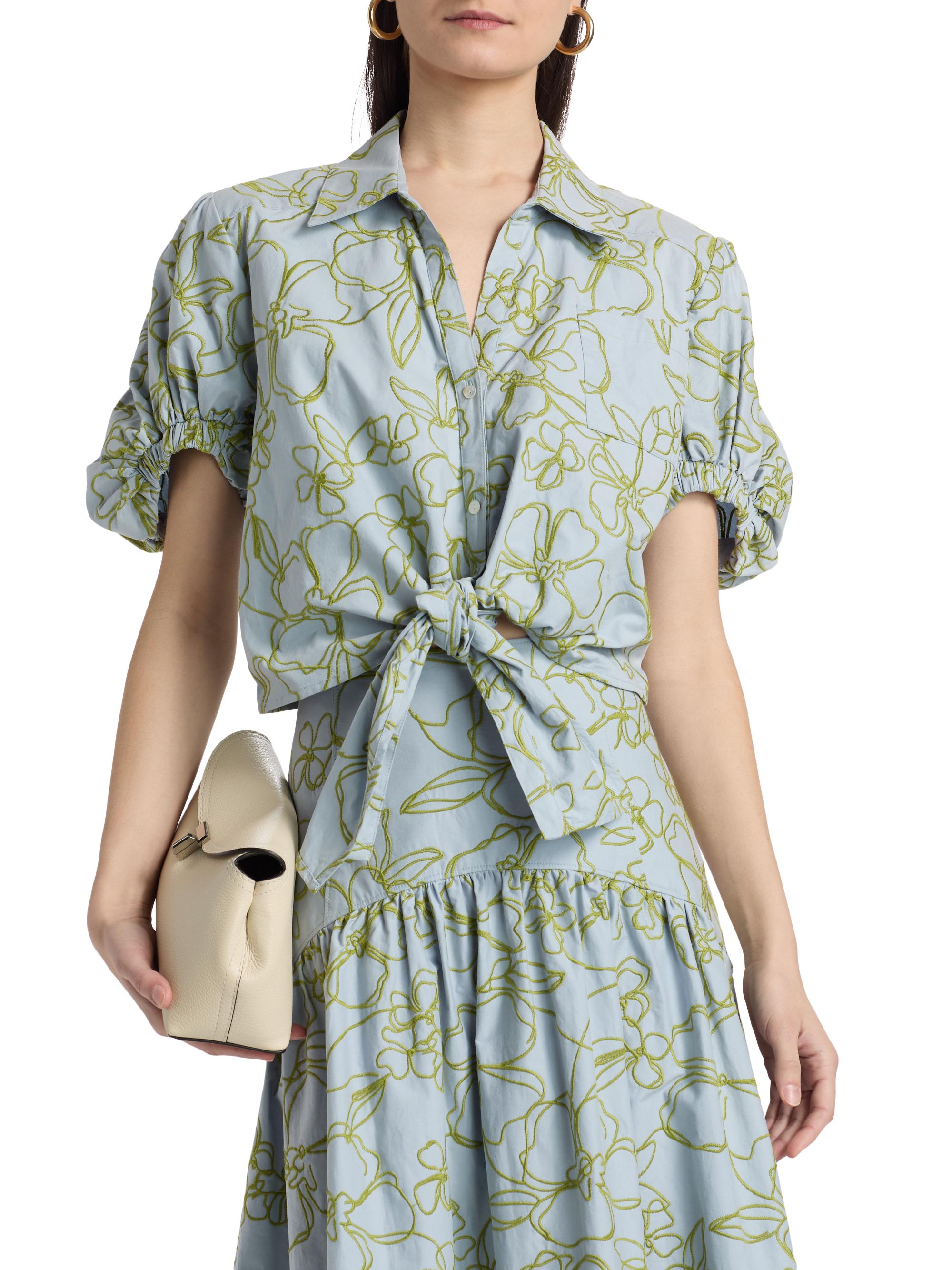 Cinq à Sept Zoanne Linework Floral-Embroidered Cotton Top | Saks