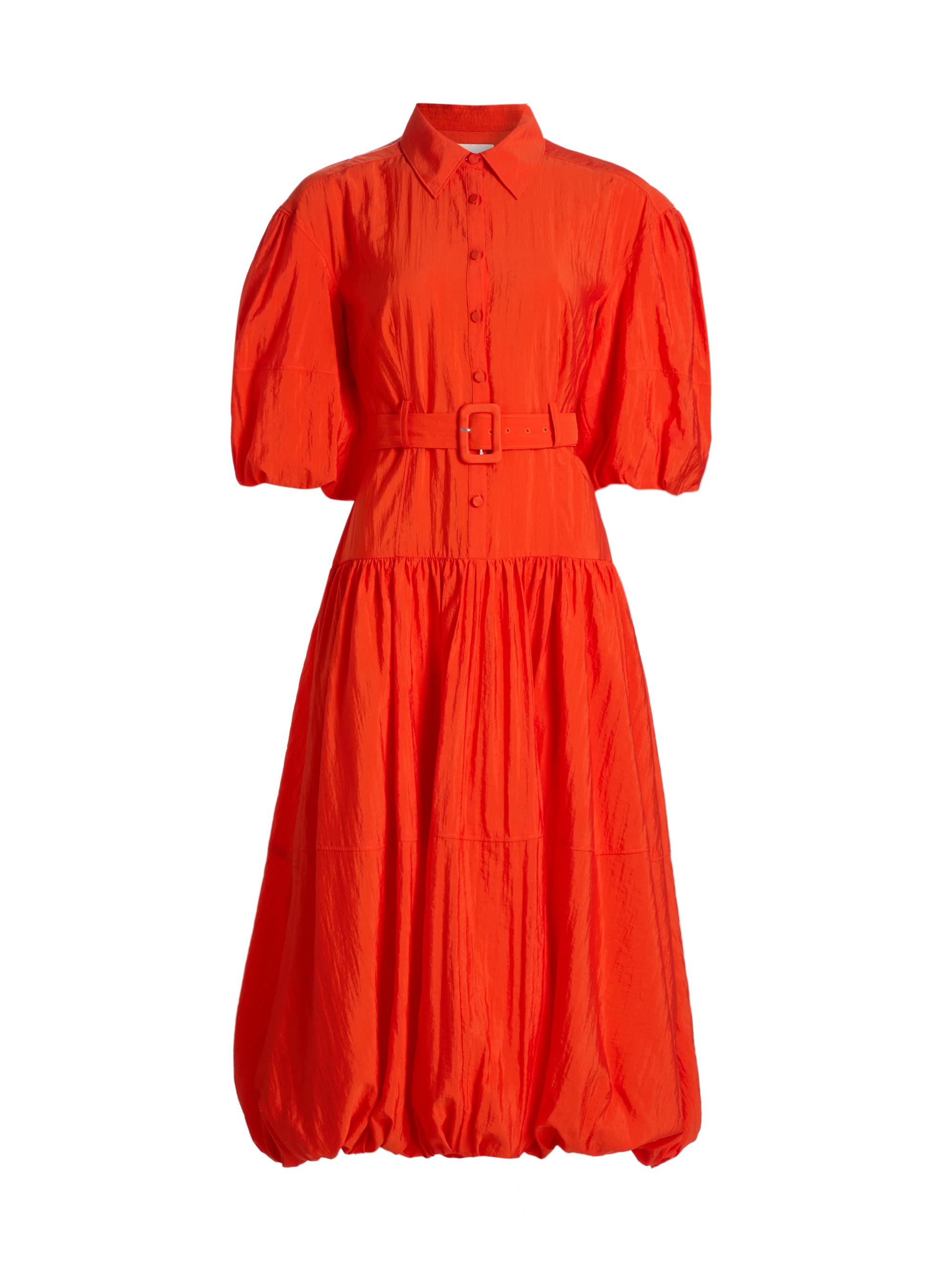 Cinq à Sept Women's Daliah Bubble-Hem Belted Midi-Shirtdress - Red Tangerine