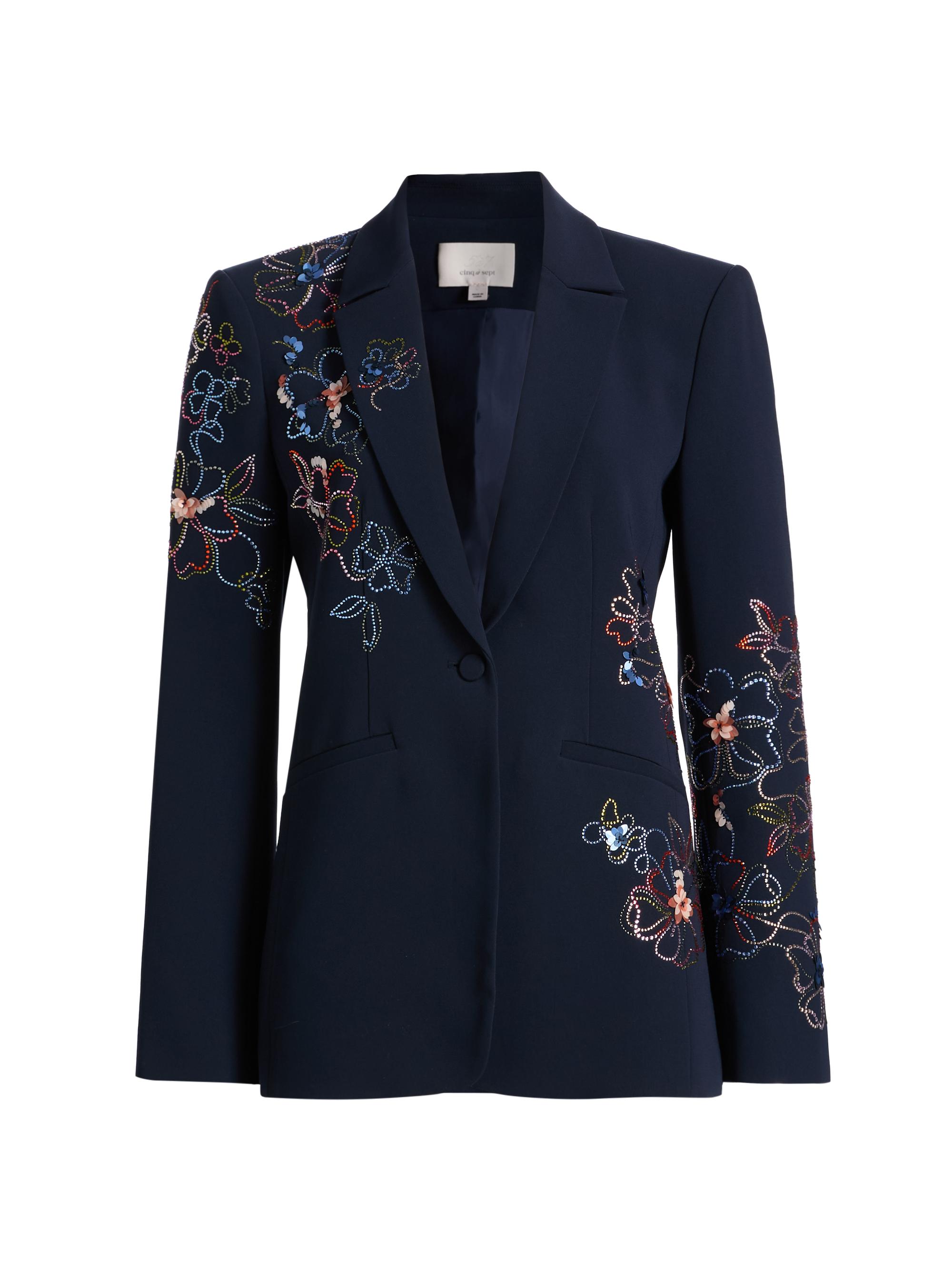 Cinq à Sept Women's Blooming Linework Karlie Single-Breasted Blazer - Navy Multi