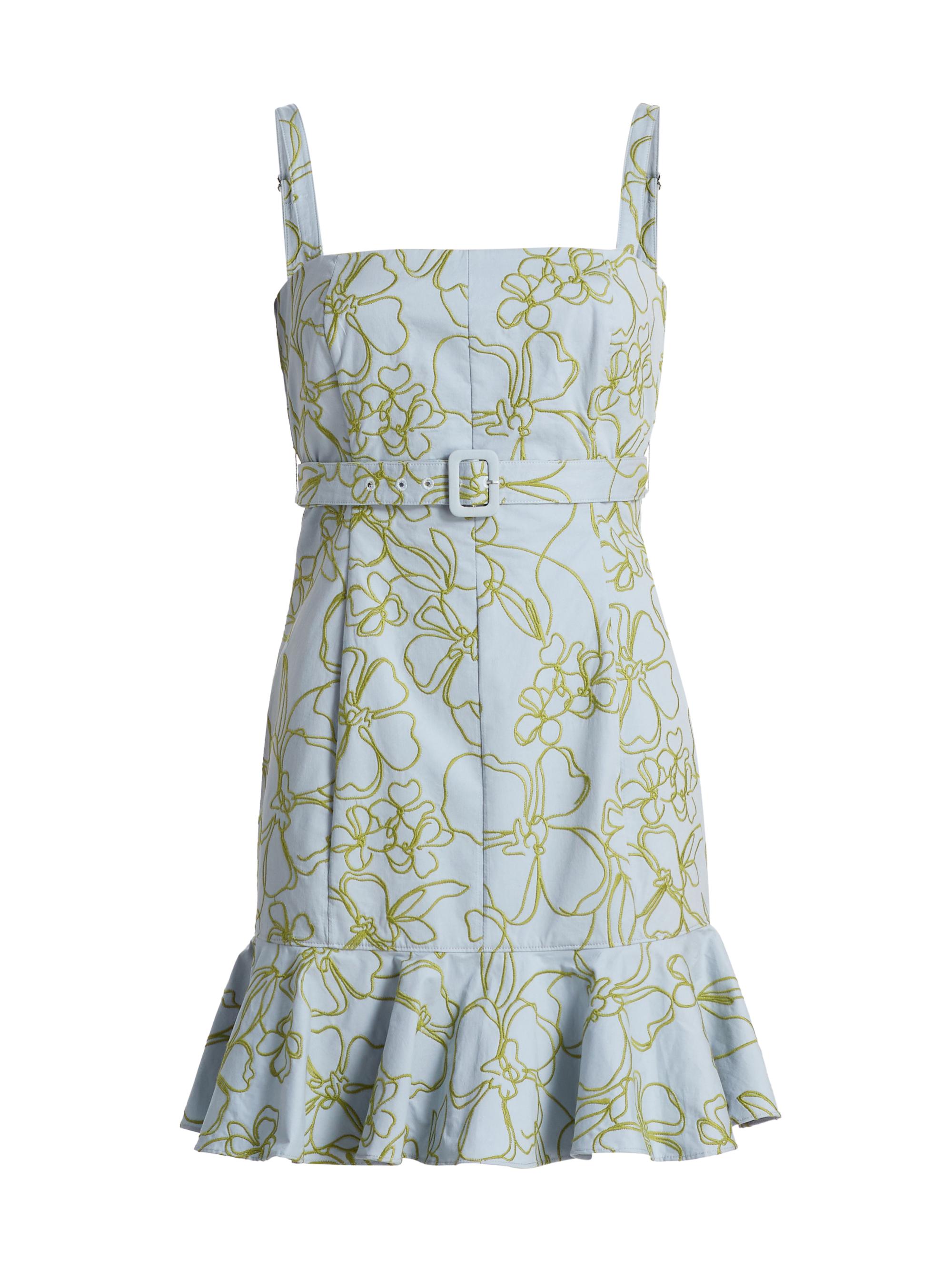Cinq à Sept Women's Tonya Belted Embroidered Malva Floral Minidress - Bluebell Pear Green