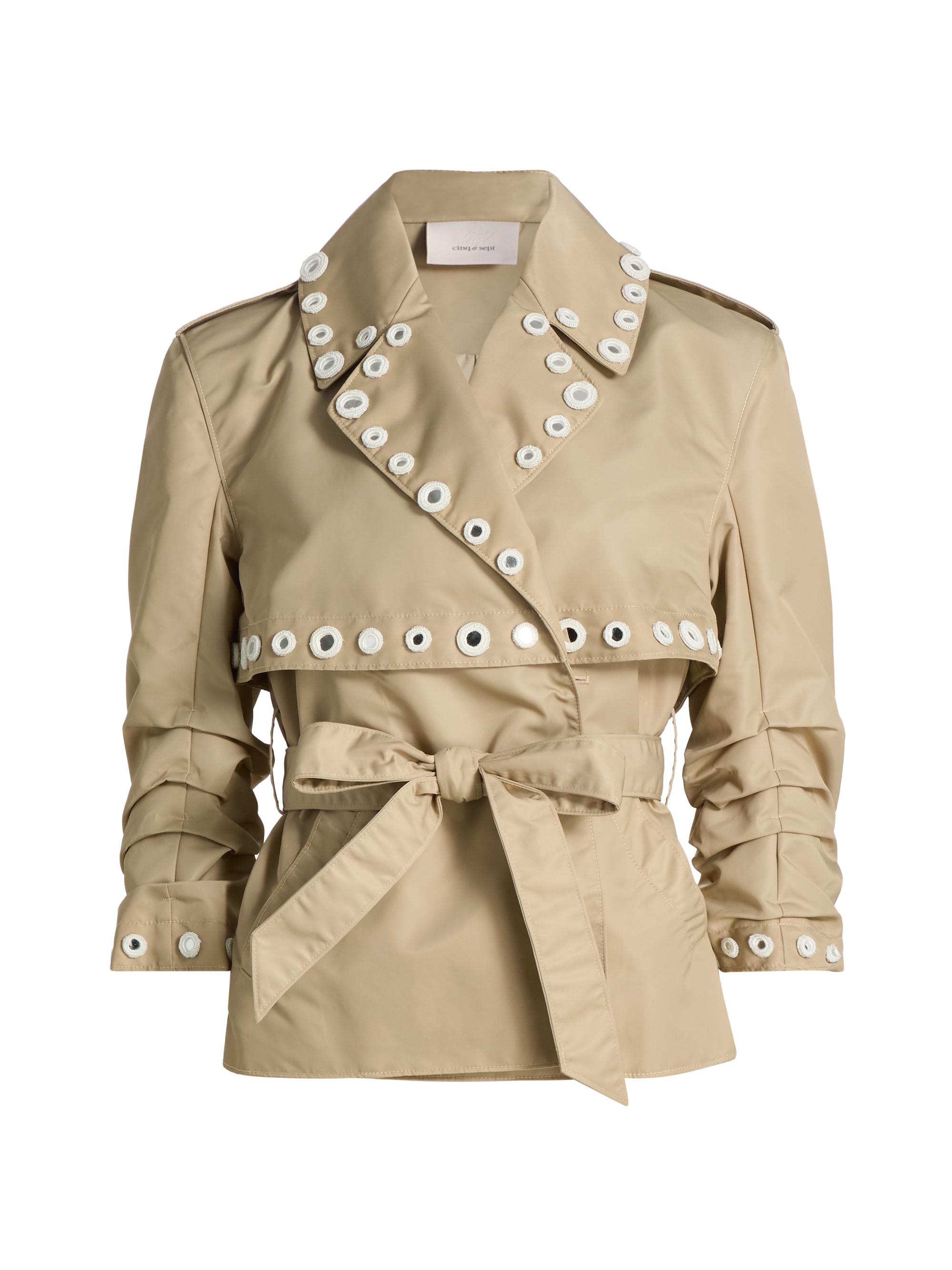 Cinq à Sept Women's Yates Crochet Mirrors Crop Trench Jacket - Khaki