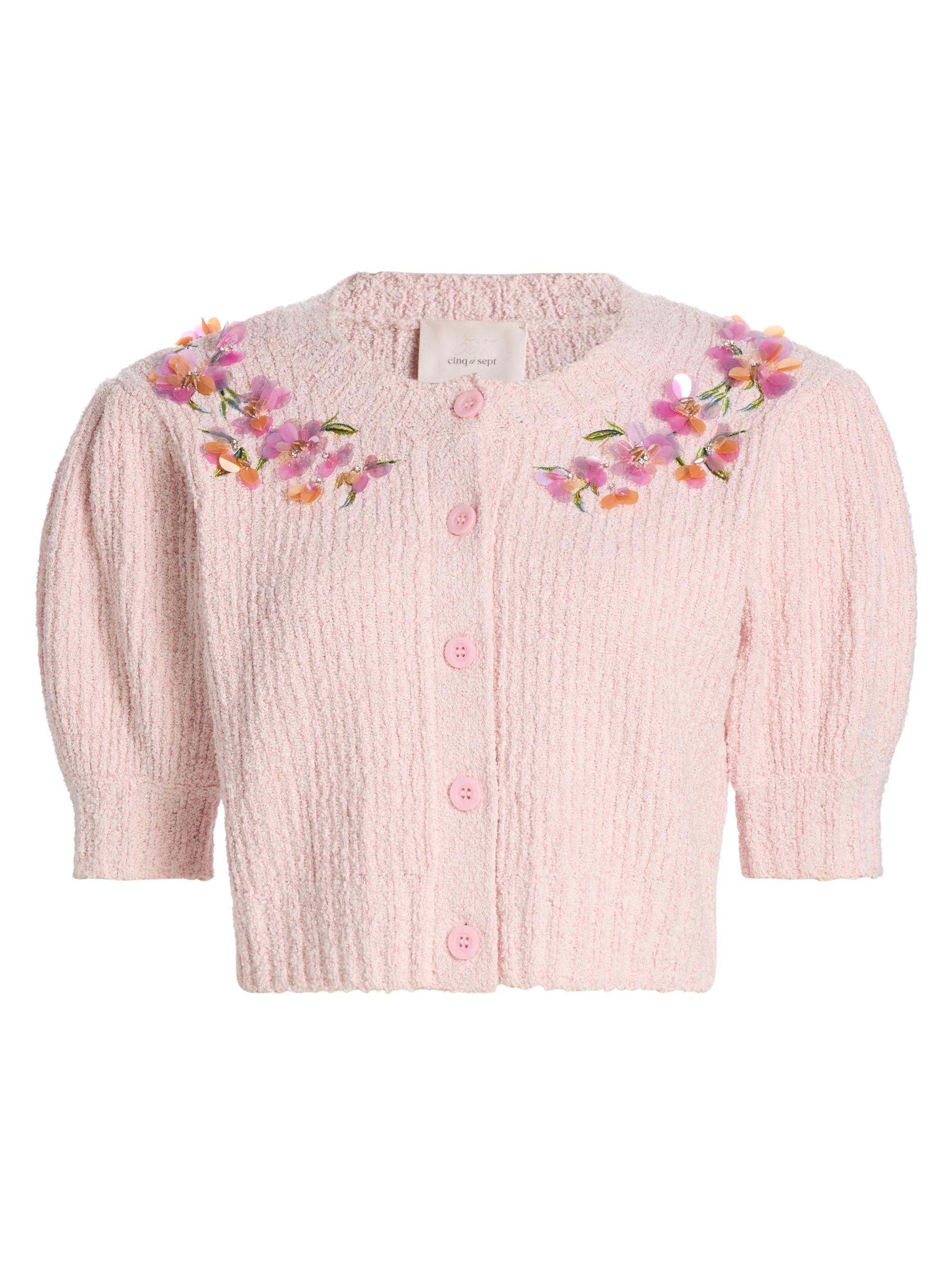 Cinq à Sept Women's Iris Millicent Trailing Puff-Sleeve Crop Cardigan - Rosy Cloud