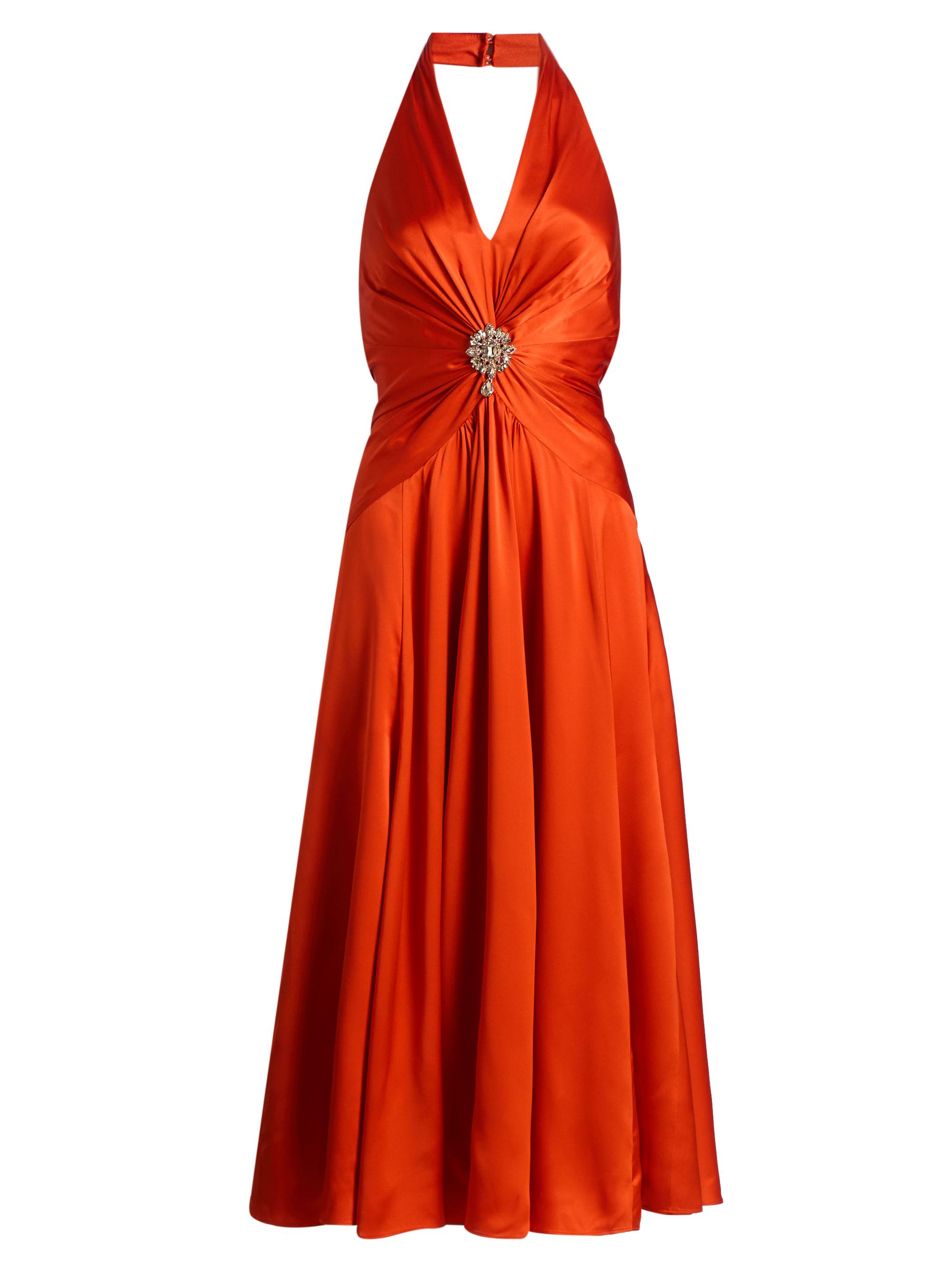Cinq à Sept Women's Ello Silk Halter Midi-Dress - Red Tangerine