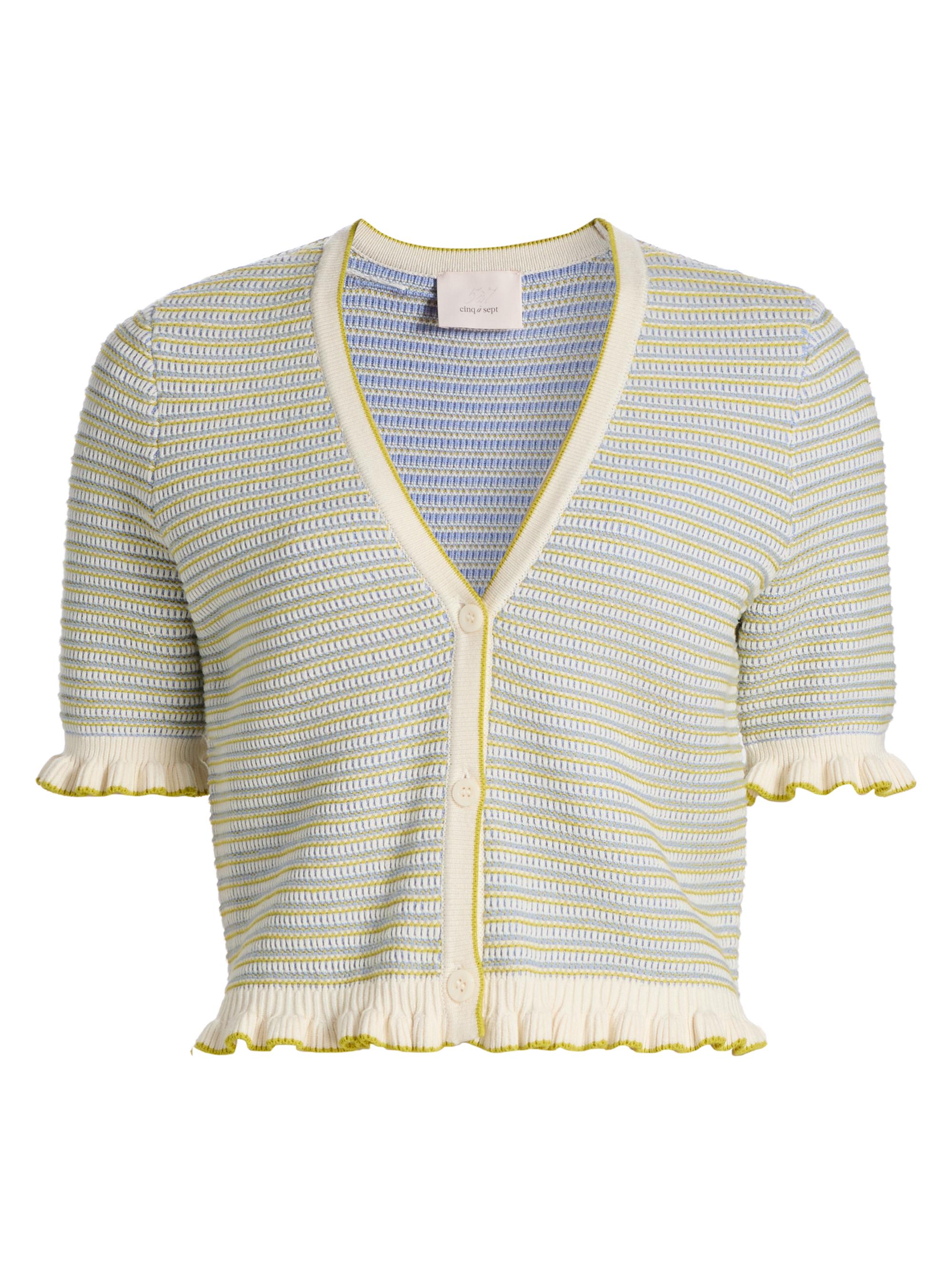 Cinq à Sept Women's Clem Textured Striped Crop Cardigan - Twlight Mist Multi