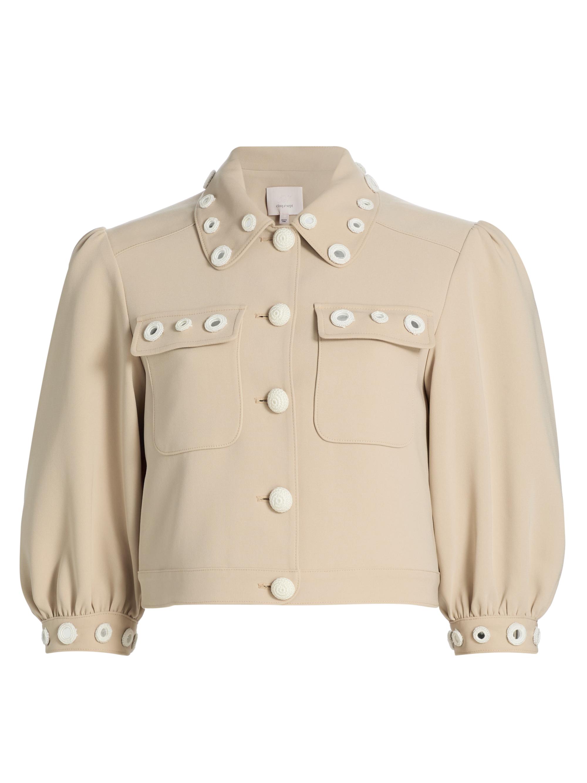 Cinq à Sept Women's Gilliana Crochet Mirrors Crop Jacket - Khaki