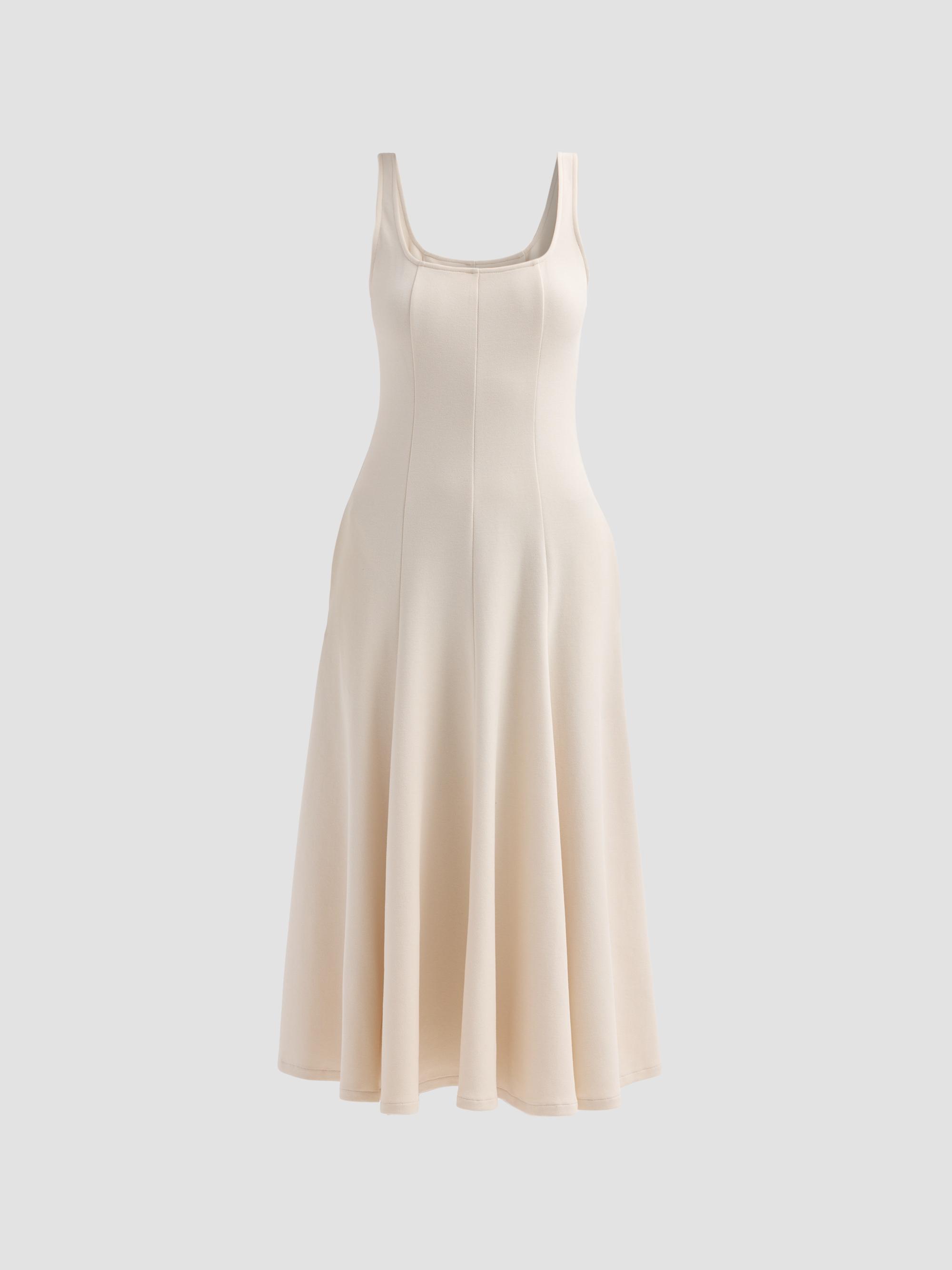 Vince Women's Square Neck Seamed Midi-Dress - Flax