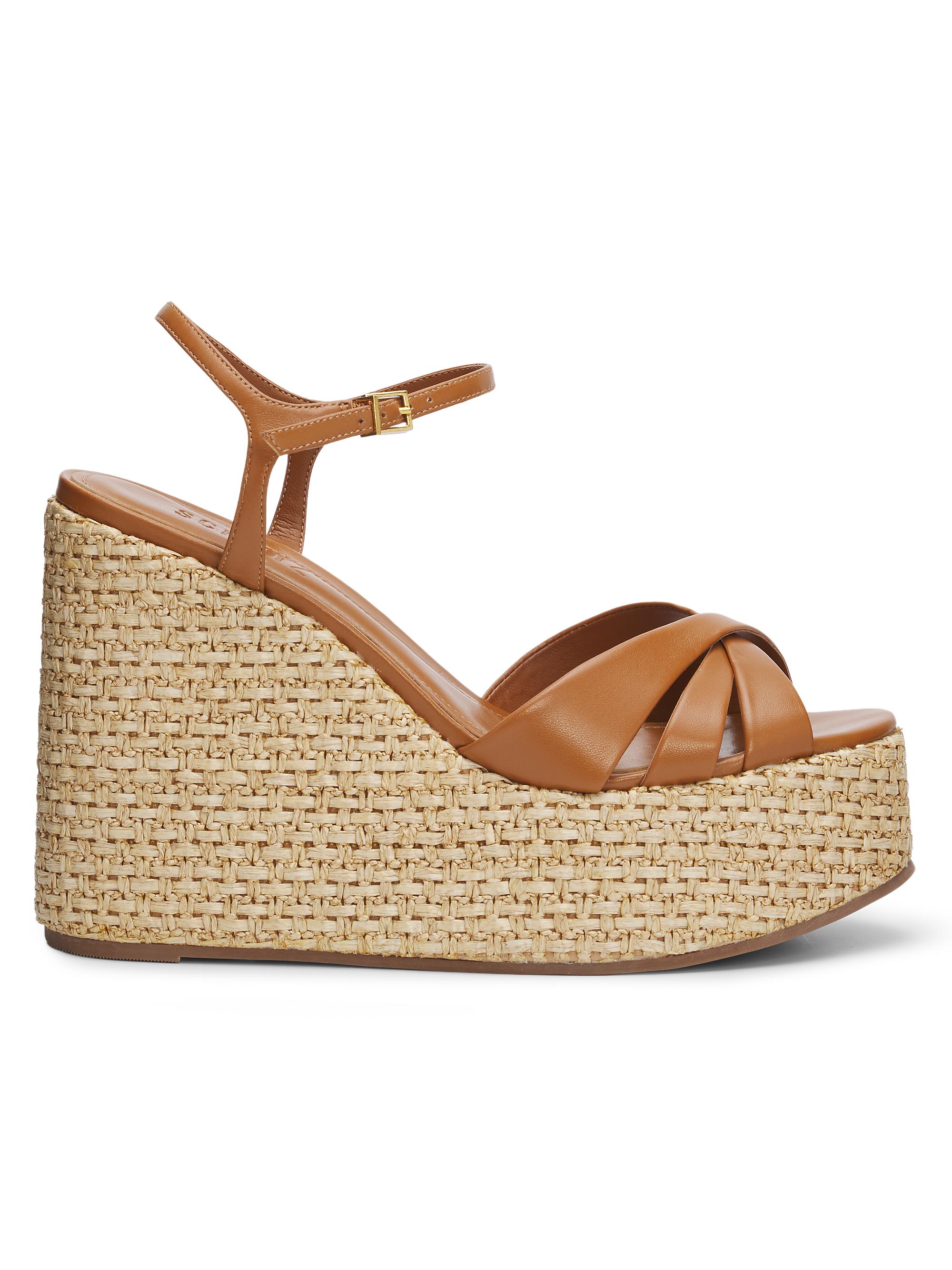 Schutz Keefa 120MM Leather-Raffia Wedge Sandals | Saks Fifth Avenue