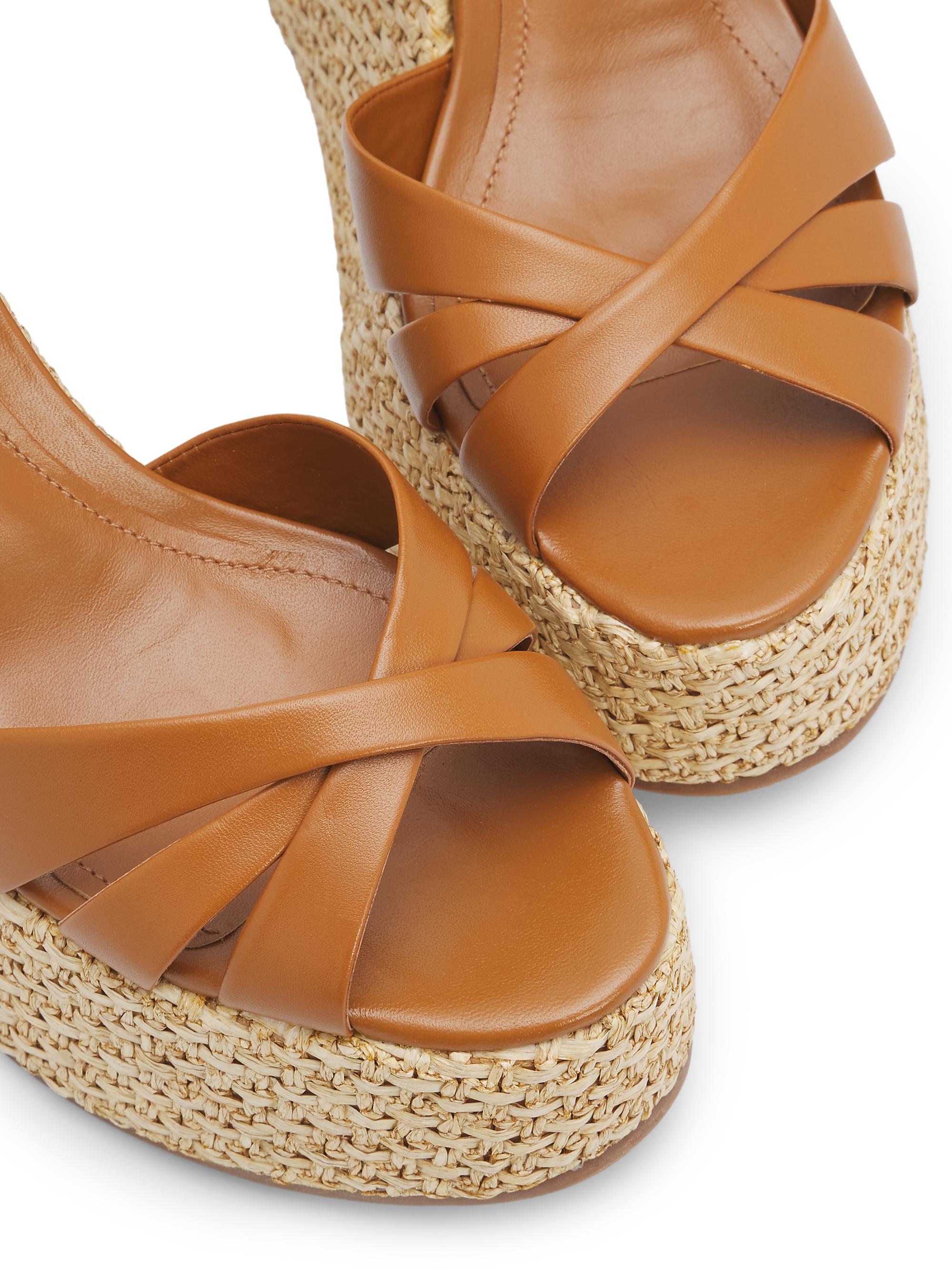Schutz Keefa 120MM Leather-Raffia Wedge Sandals | Saks Fifth Avenue