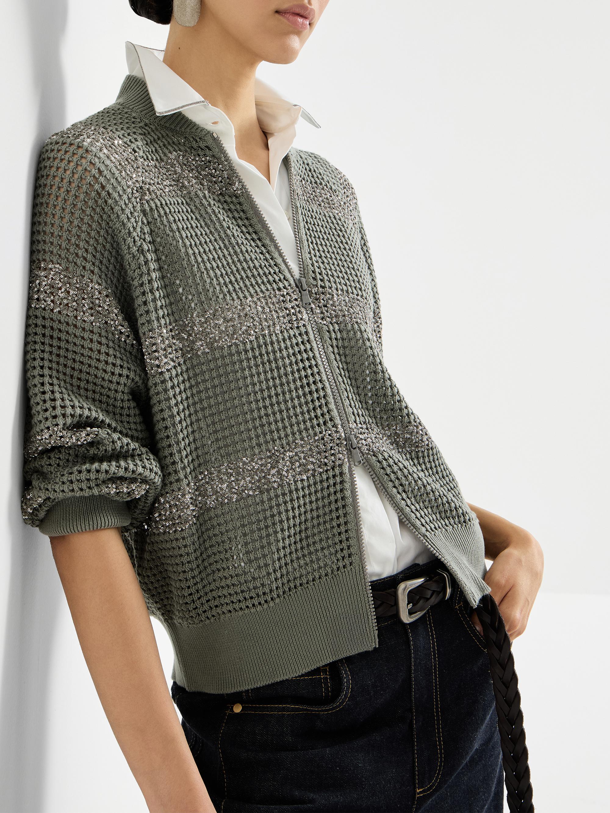 Brunello Cucinelli Cotton Net Cardigan with Dazzling Stripes