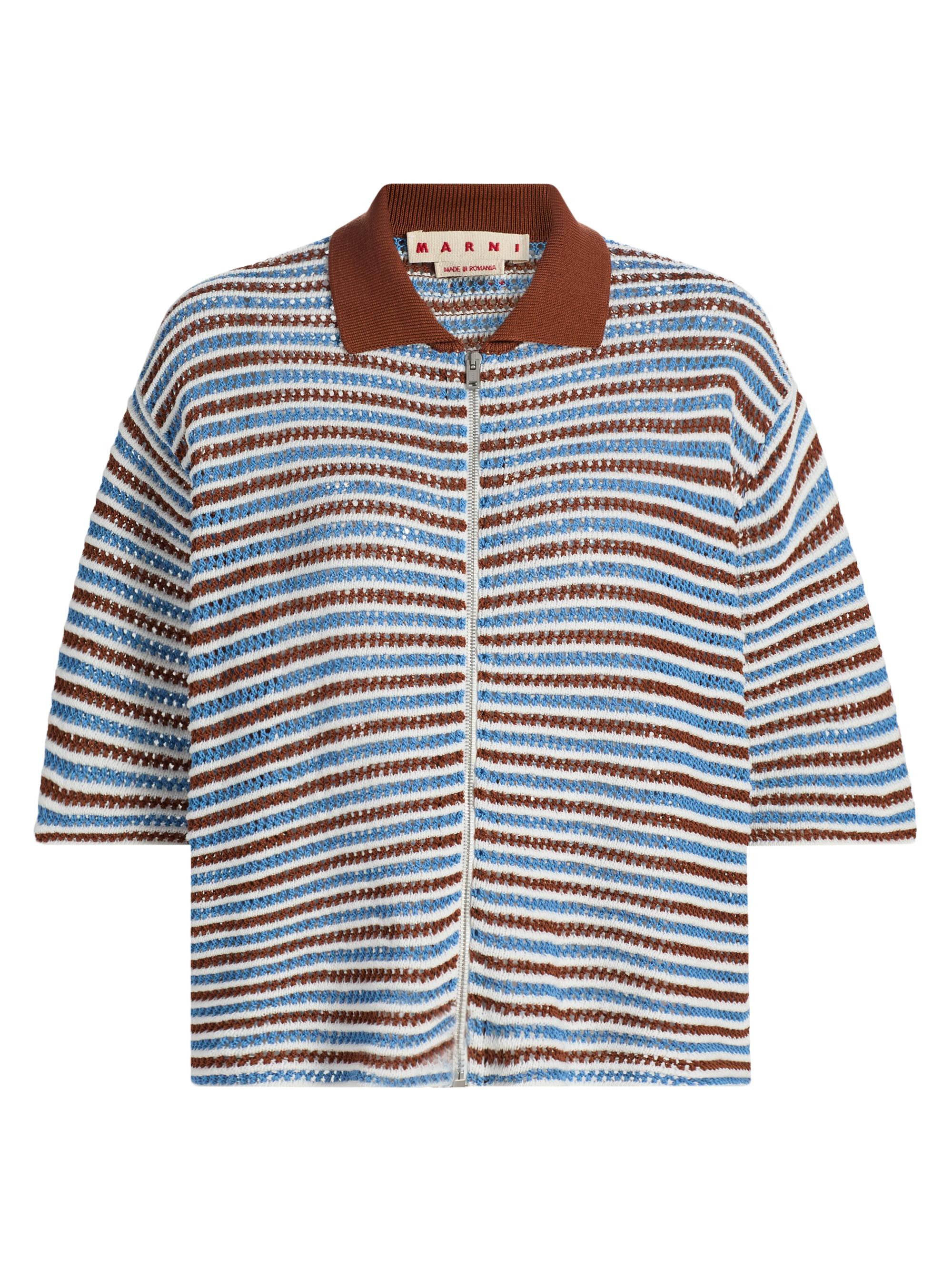 Marni Women's Stripe Crochet Boxy Polo Cardigan - Light Brown