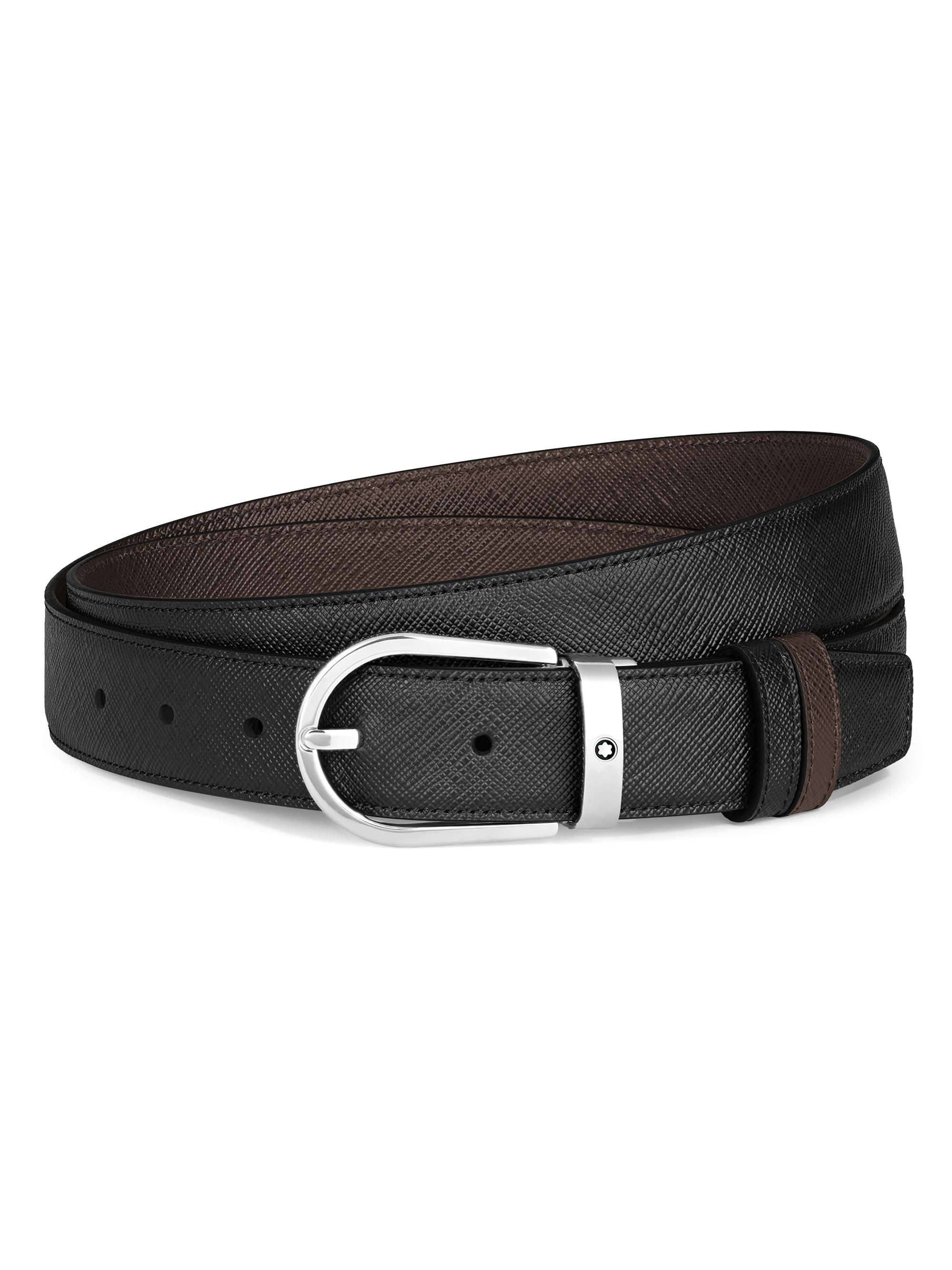 Montblanc Men's Horseshoe Reversible Leather Belt - Black