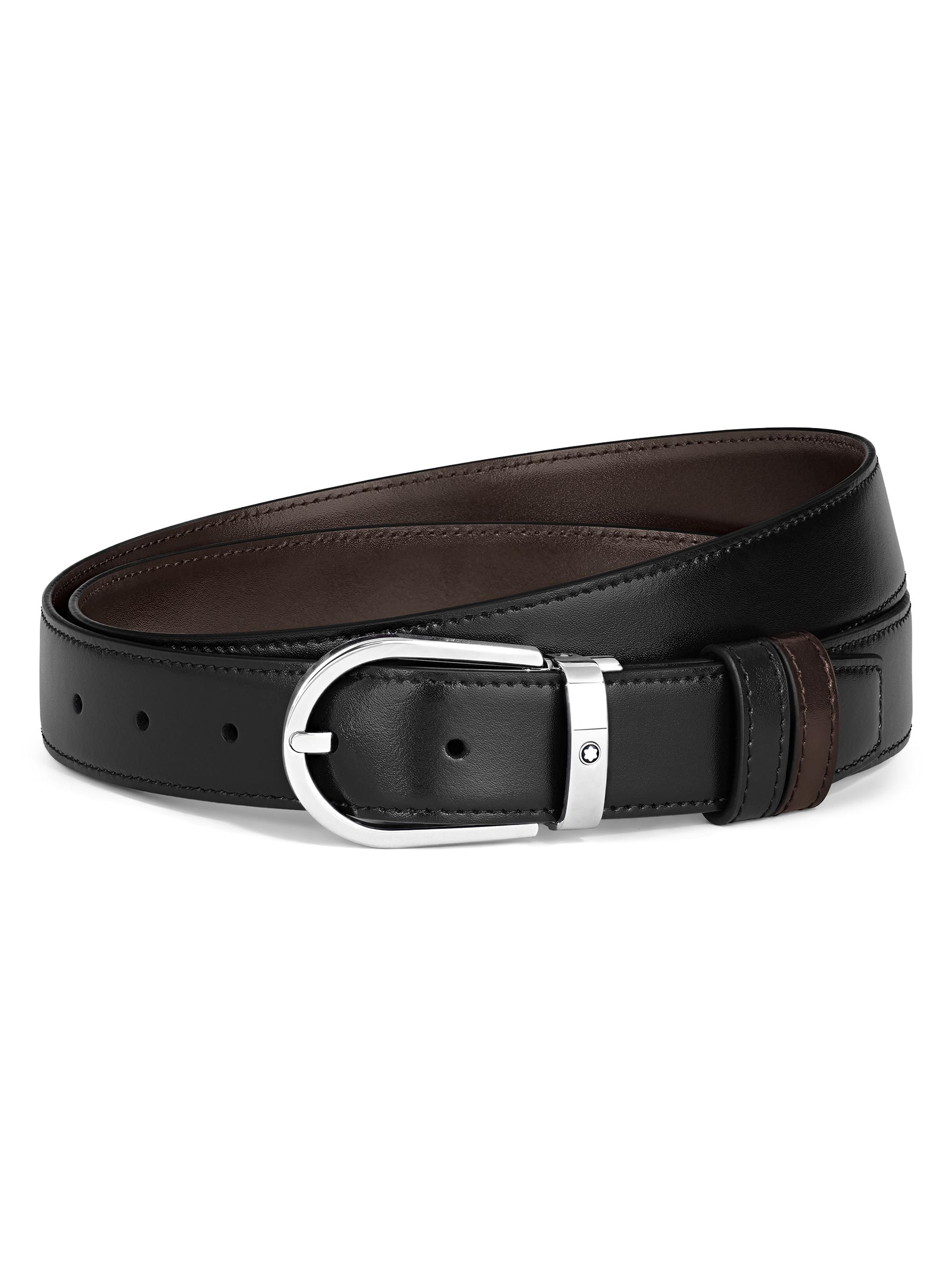 Montblanc Men's Horseshoe Reversible Leather Belt - Black
