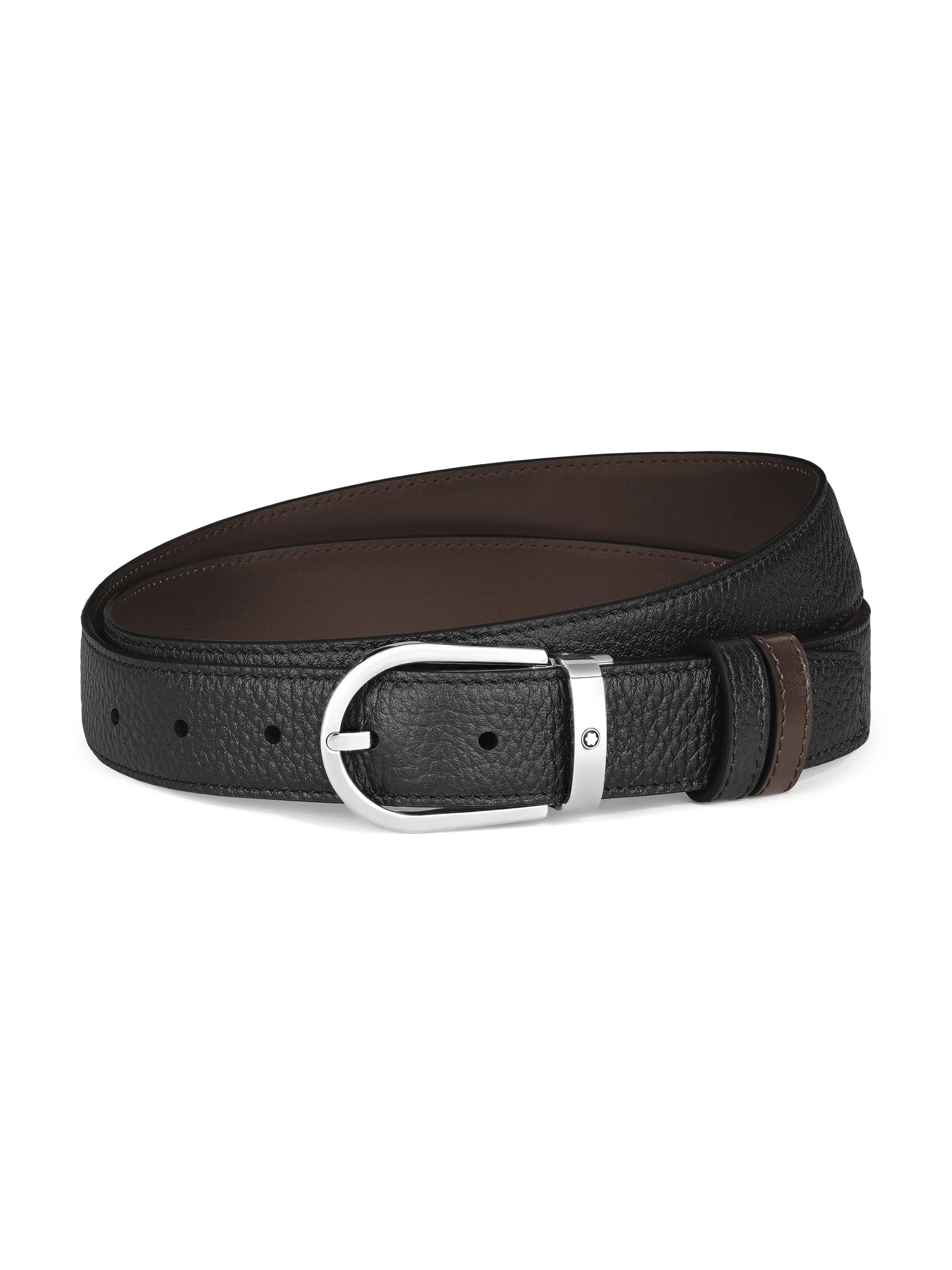 Montblanc Men's Horseshoe Reversible Leather Belt - Black