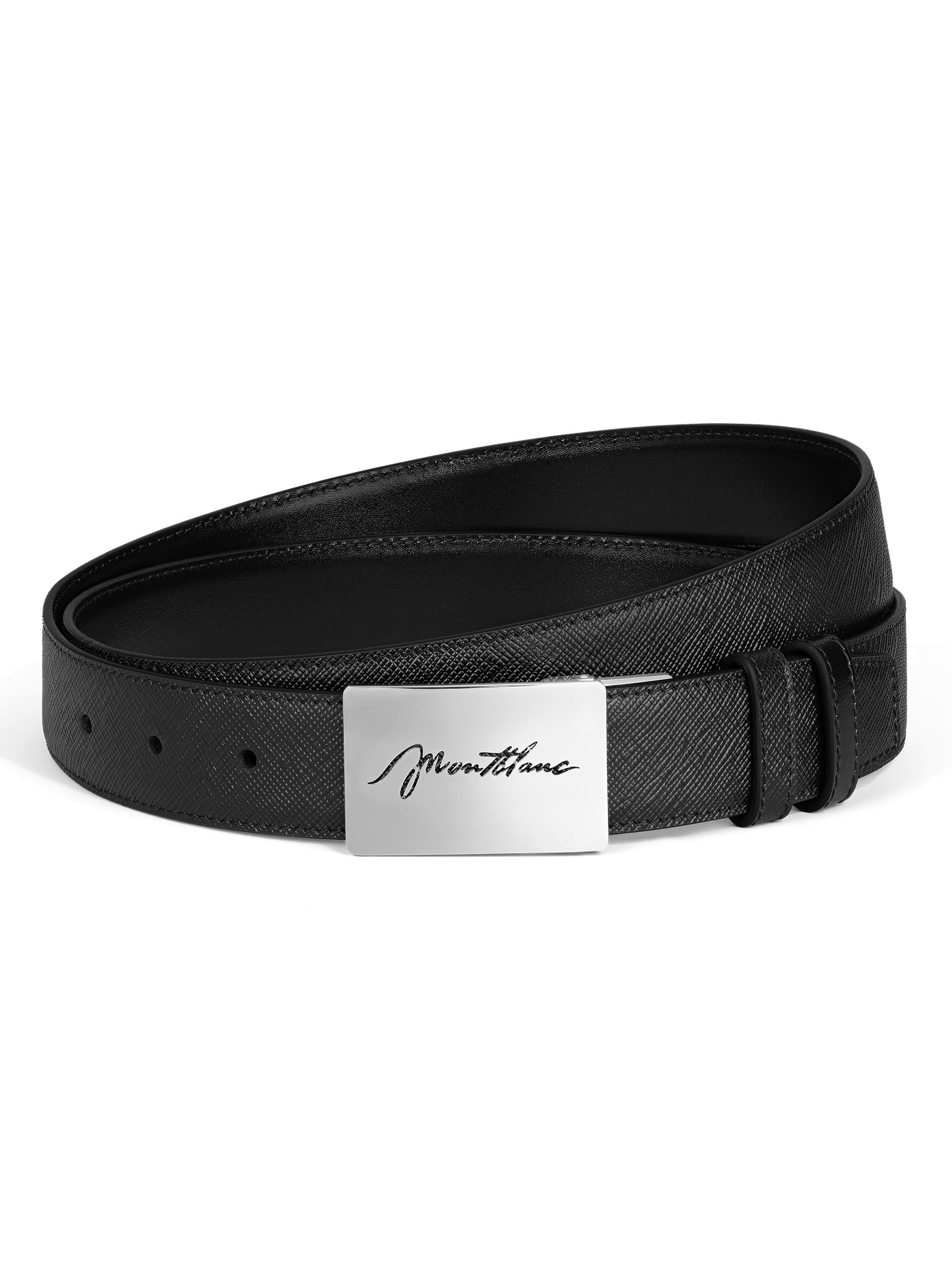 Montblanc Men's Cursive-Logo Buckle-Plate Reversible Leather Belt - Black