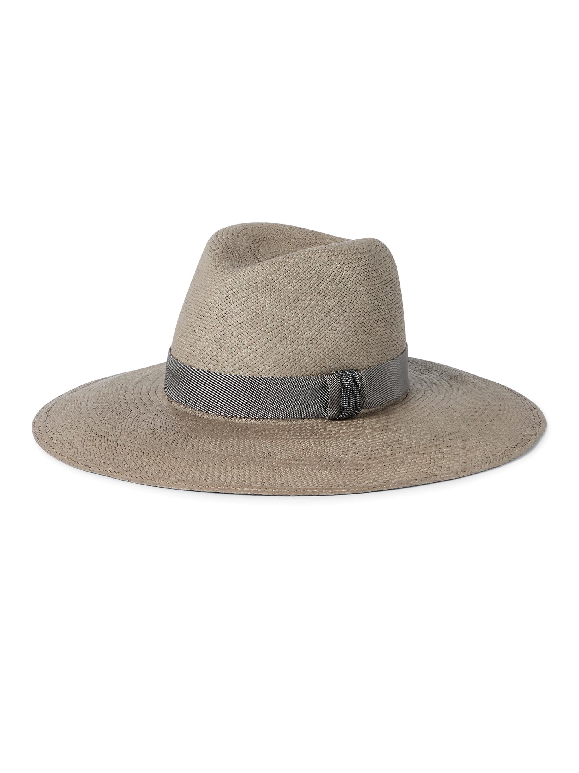 Brunello Cucinelli Women's Straw Fedora with Precious Leather Band - Brown