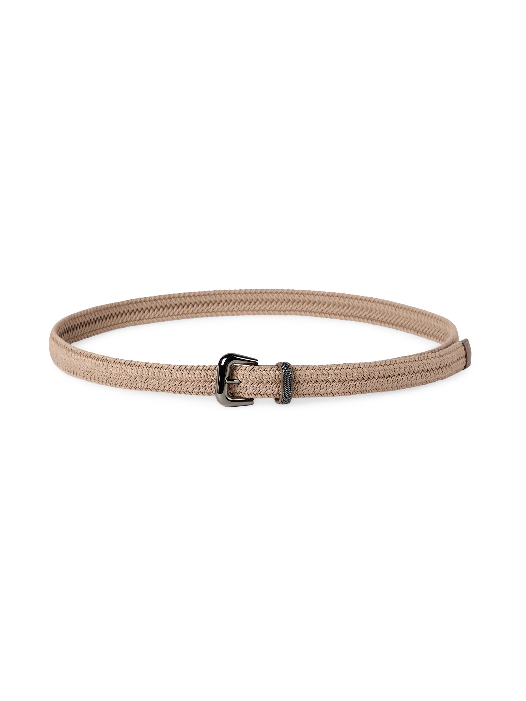 Brunello Cucinelli Women's Stretch Cotton Braided Belt with Shiny Loop - Beige
