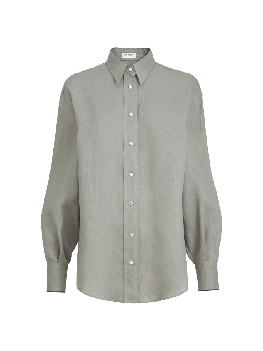 Brunello Cucinelli Women's Linen Shirt With Monili In Green