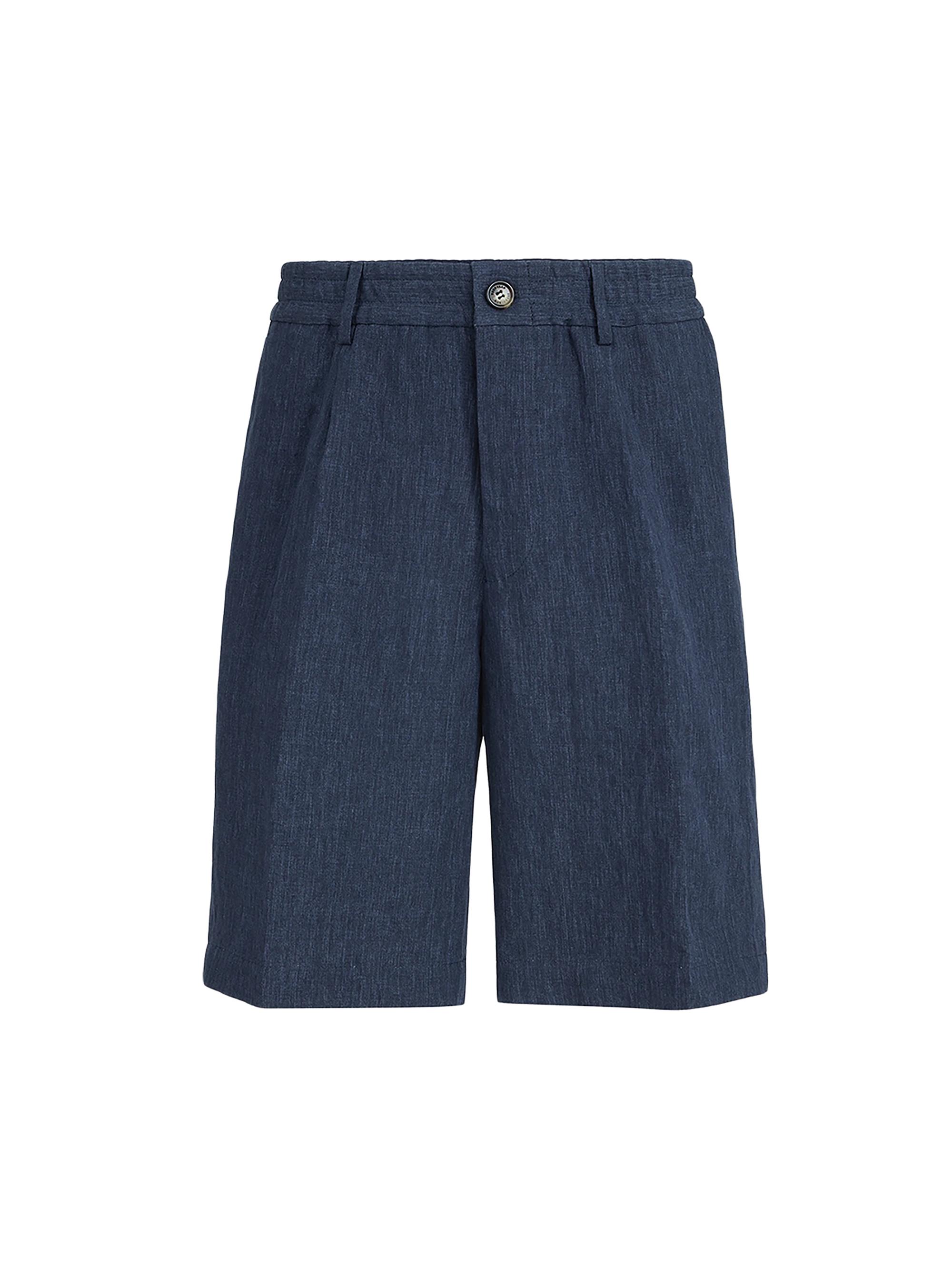 Brunello Cucinelli Men's Lightweight Délavé Linen Bermuda Shorts with Elasticated Waistband - Dark Denim