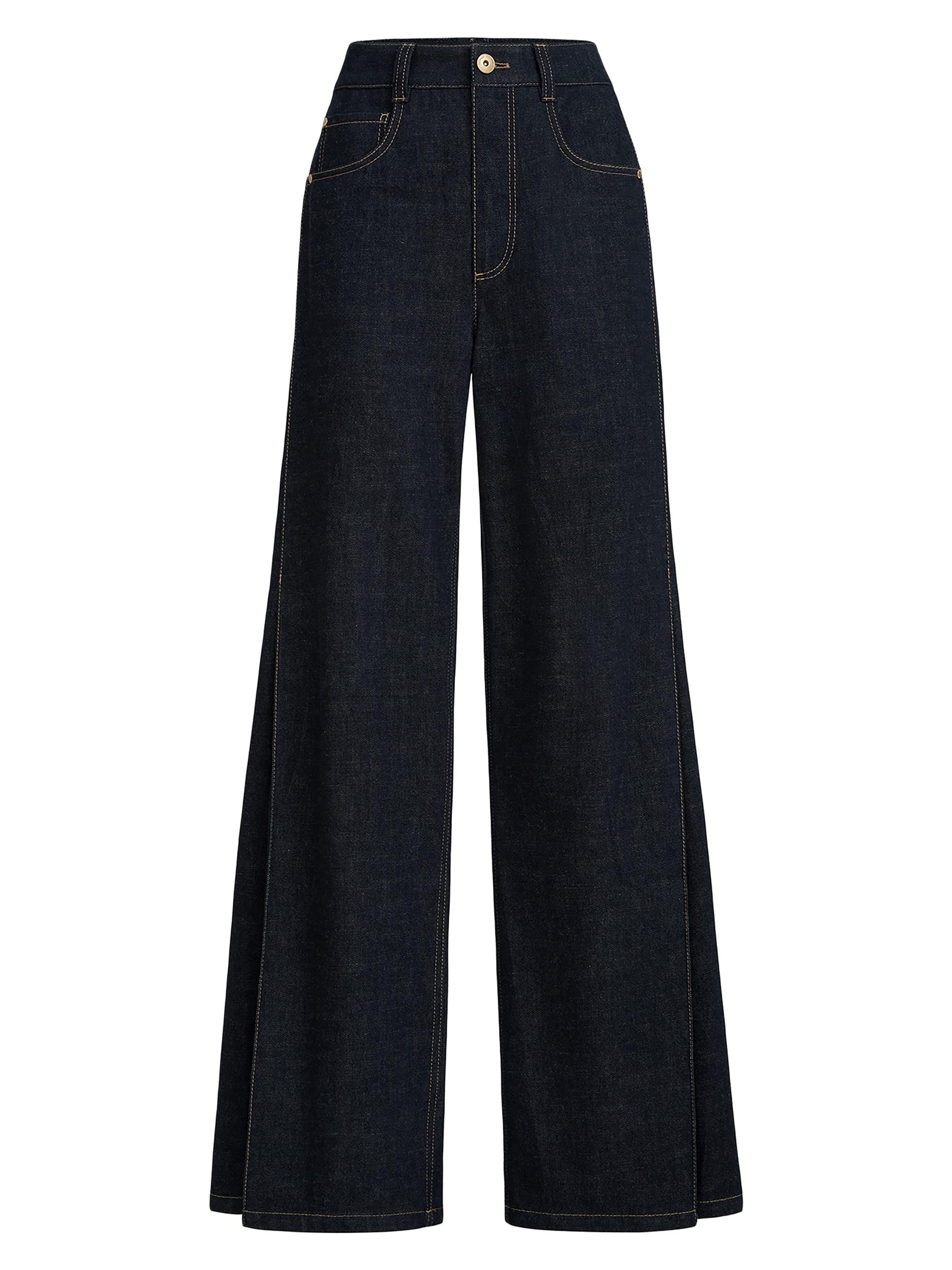 Brunello Cucinelli Women's No Fade Denim Loose Flared Jeans with Monili - Denim