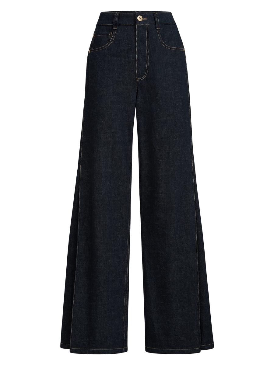 Brunello Cucinelli Women's No Fade Denim Loose Flared Jeans With Monili In Blue