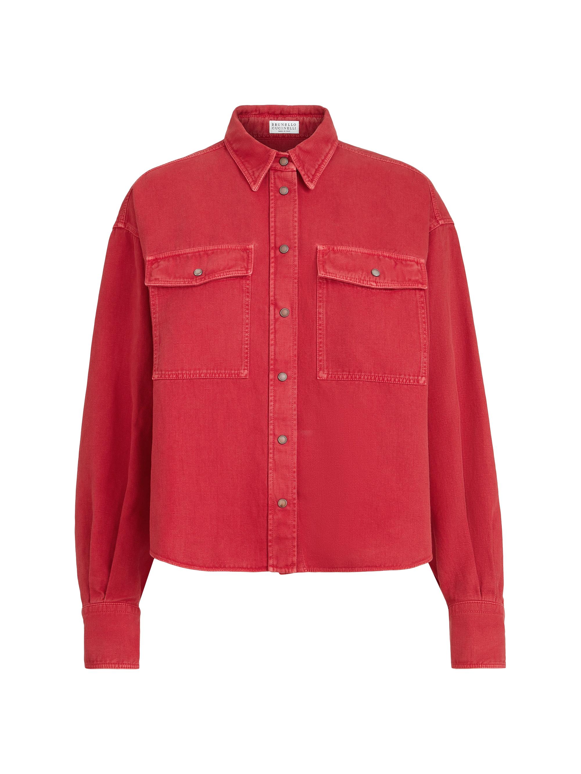 Brunello Cucinelli Women's Garment Dyed Shirt in Cotton and Linen Cover - Red