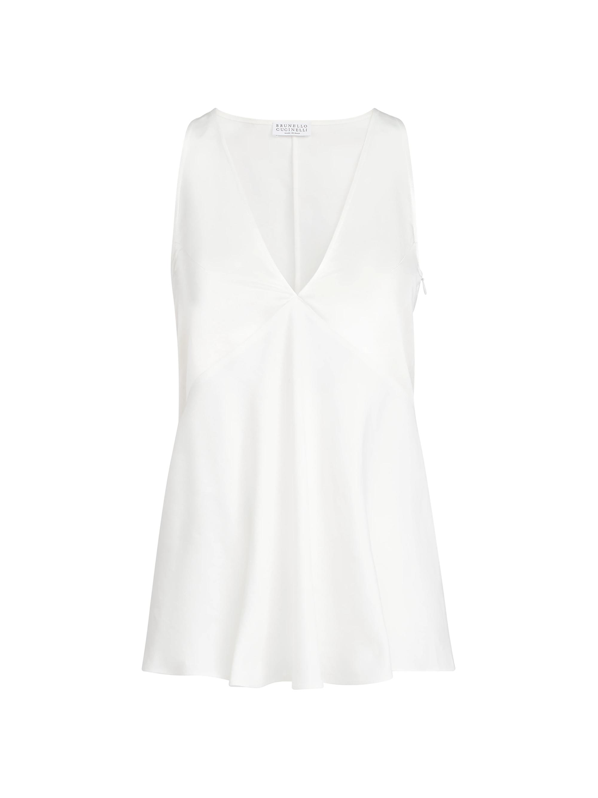 Brunello Cucinelli Women's Cotton and Silk Satin Top with Fluid Twill Panel - White