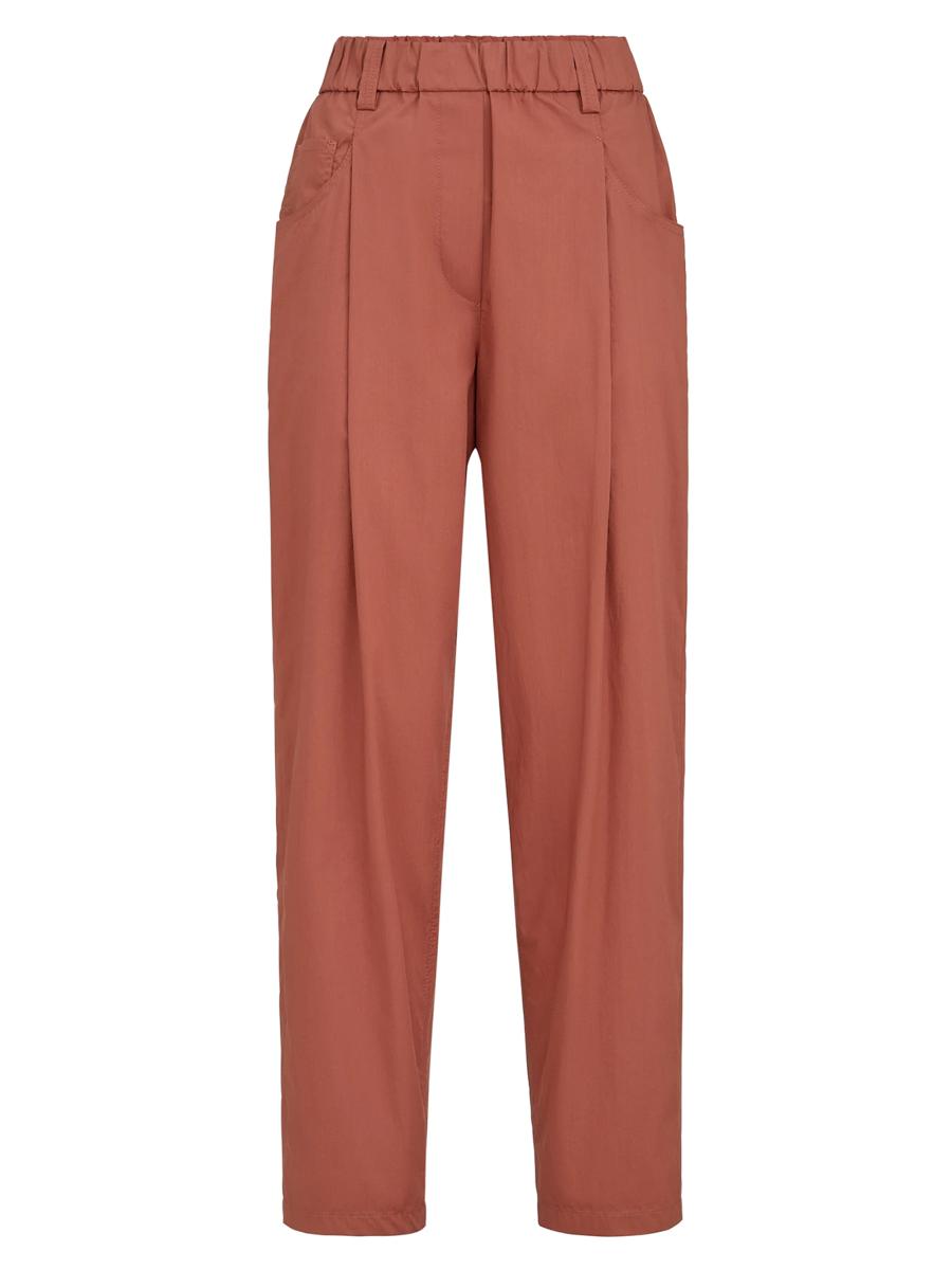 Brunello Cucinelli Women's Lightweight Poplin Five Pocket Track Trousers With Monili In Orange