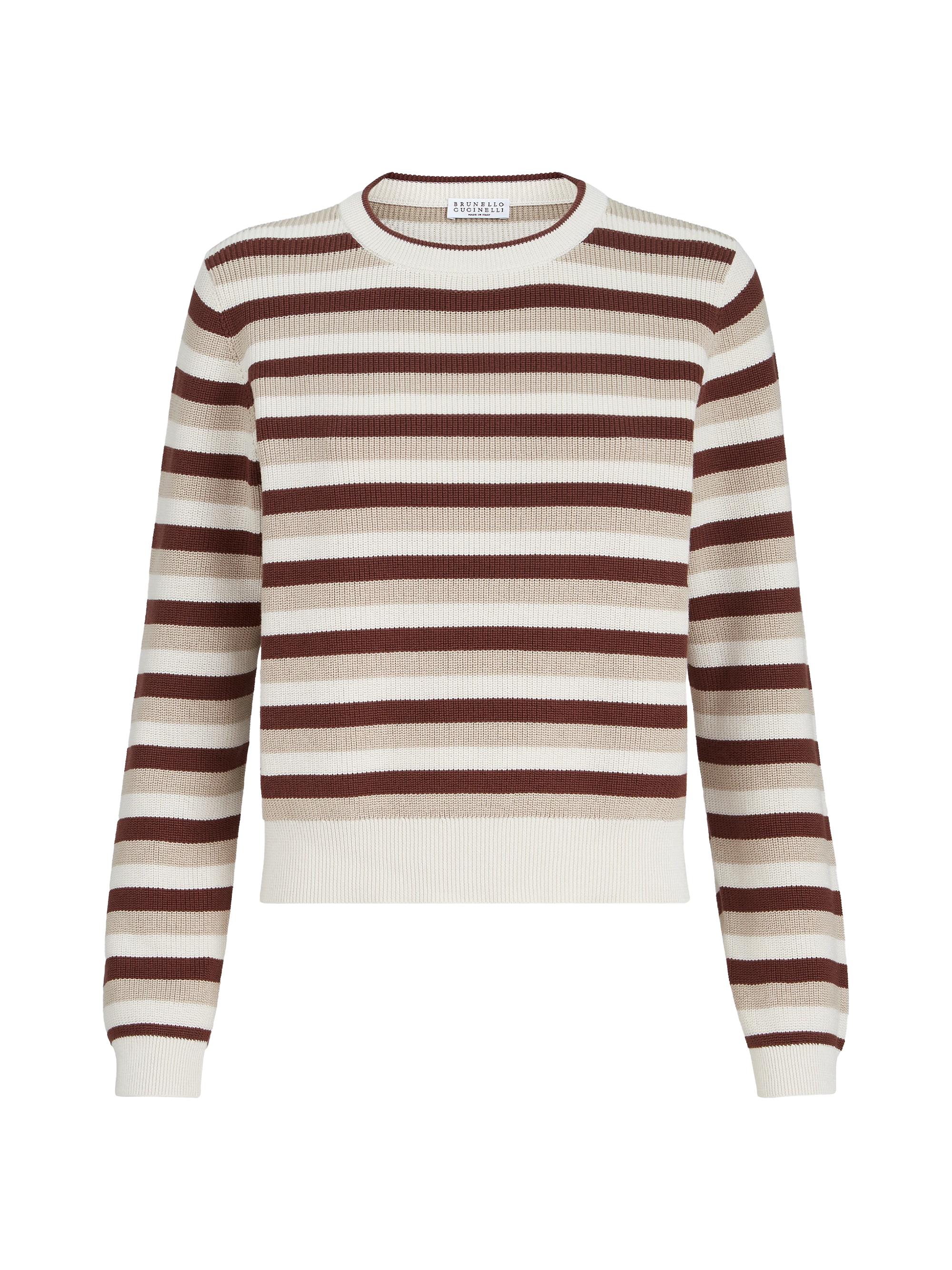 Brunello Cucinelli Women's Cotton Striped Sweater - Brown