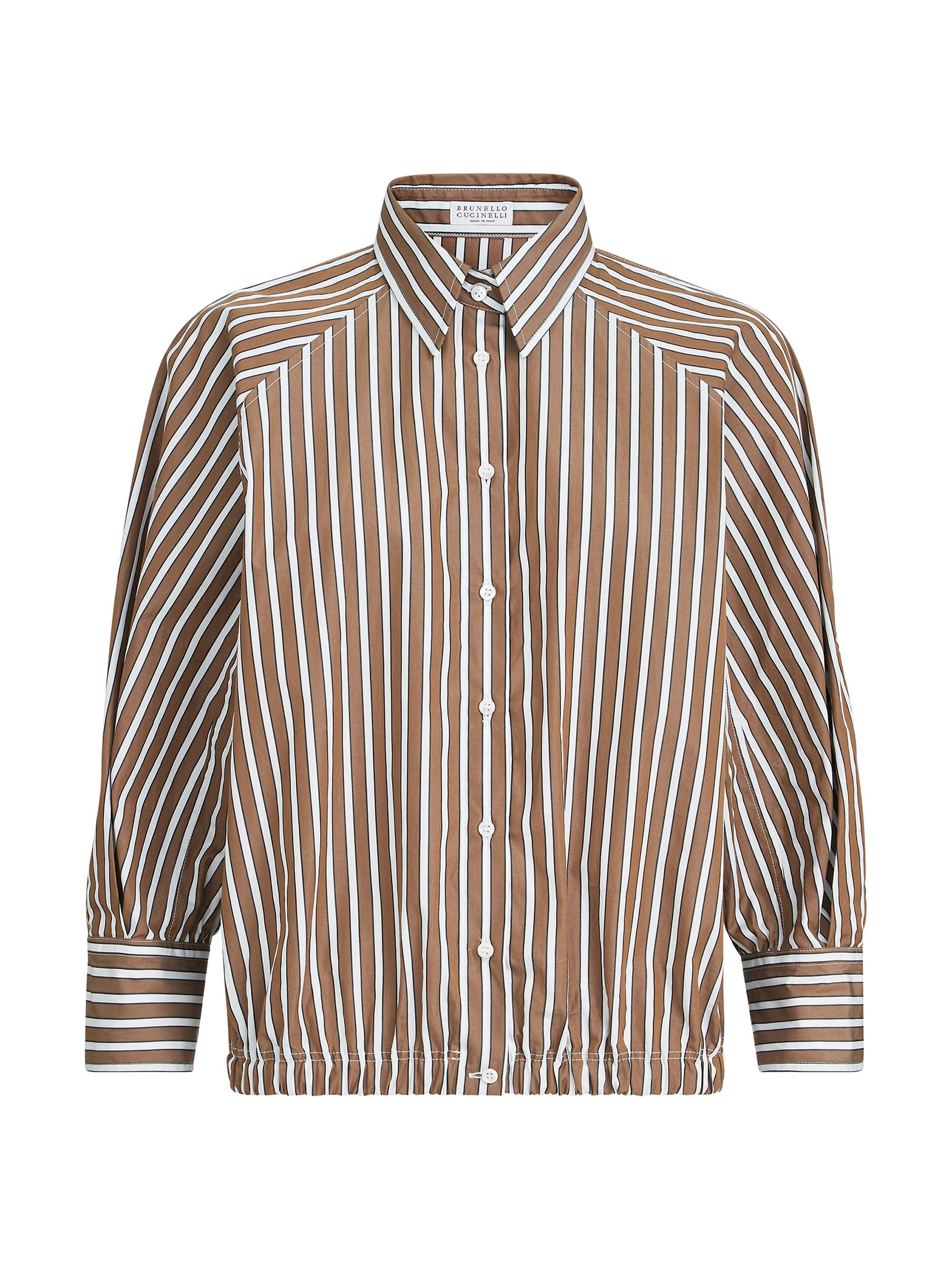 Brunello Cucinelli Women's Cotton Shadow Stripe Poplin Shirt with Monili - Brown