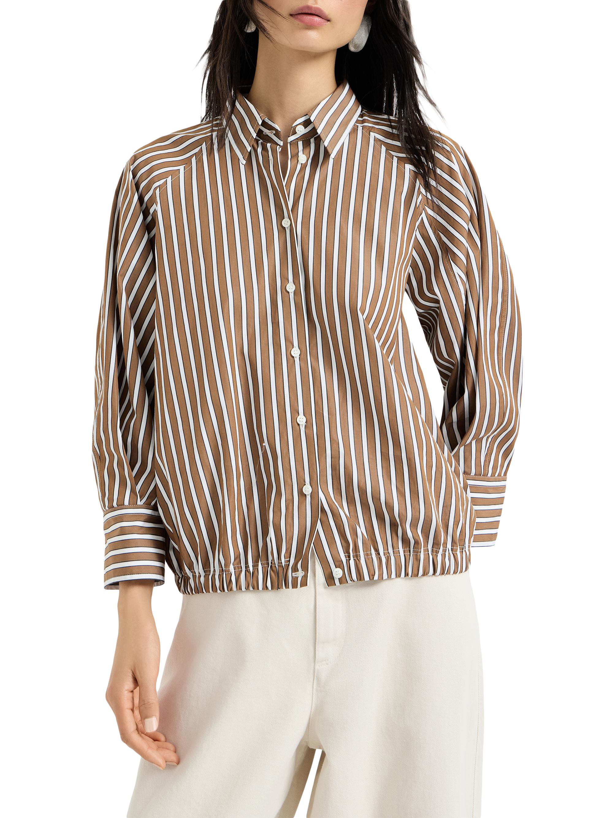 Brunello Cucinelli Cotton Shadow Stripe Poplin Shirt with Monili