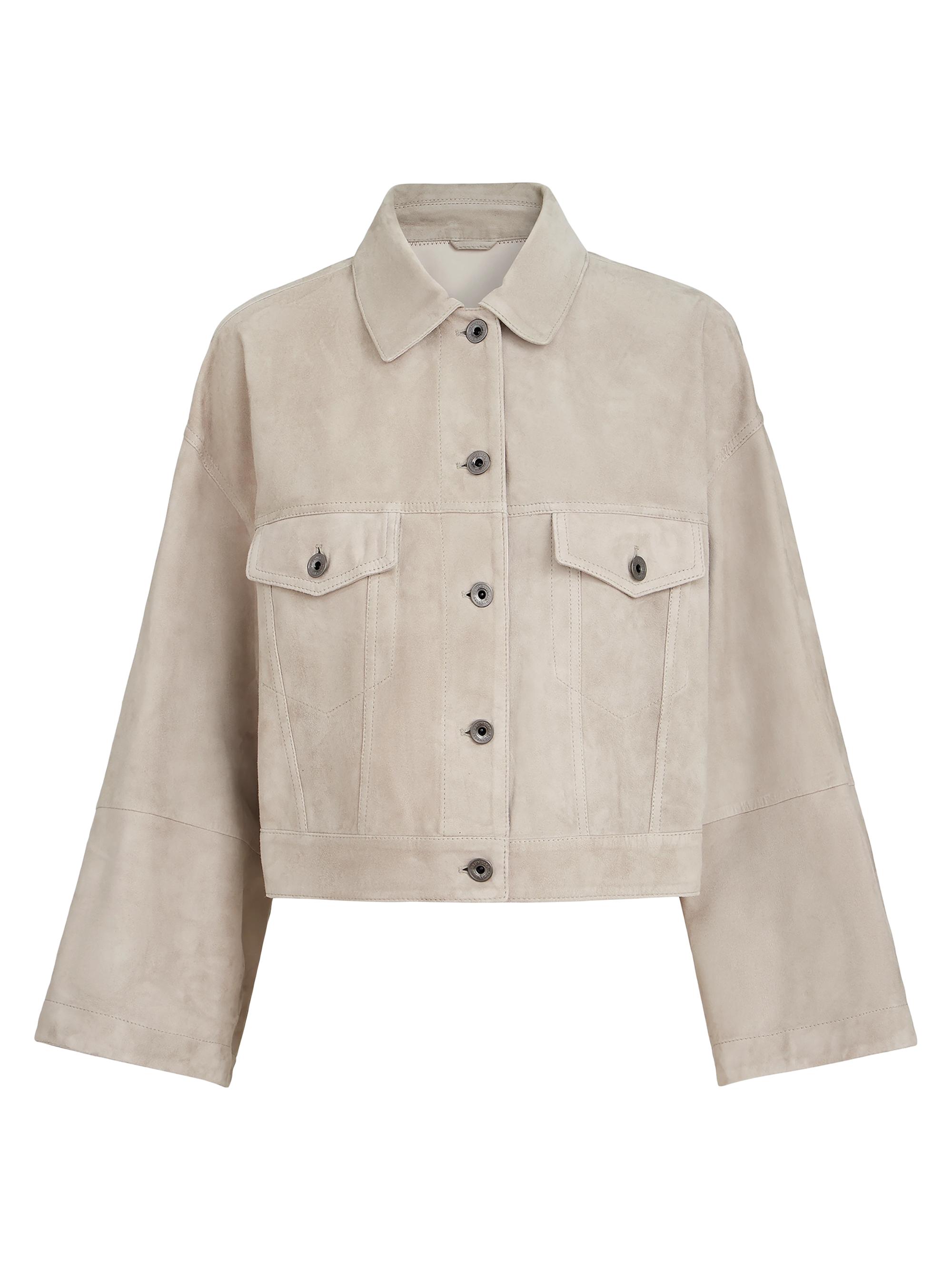 Brunello Cucinelli Women's Couture Suede Outerwear Jacket with Monili - Light Grey