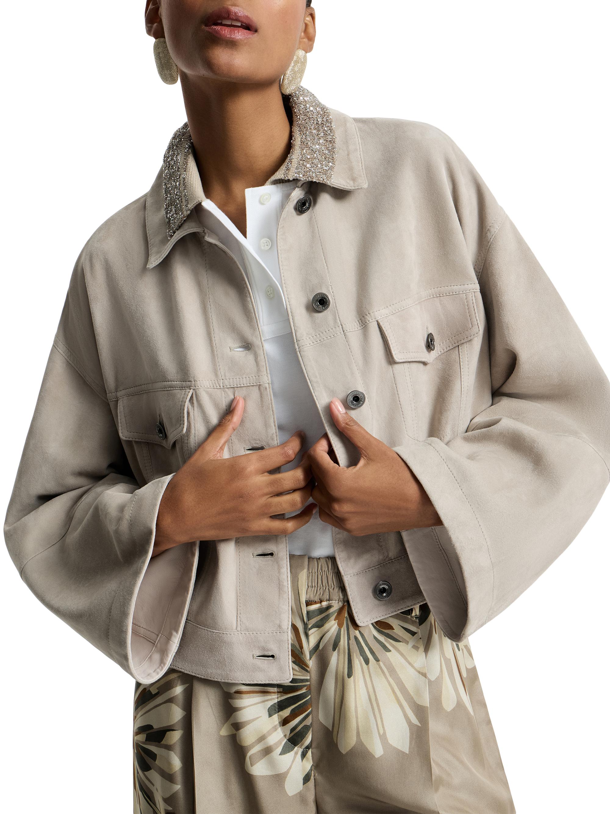 Brunello Cucinelli Couture Suede Outerwear Jacket with Monili