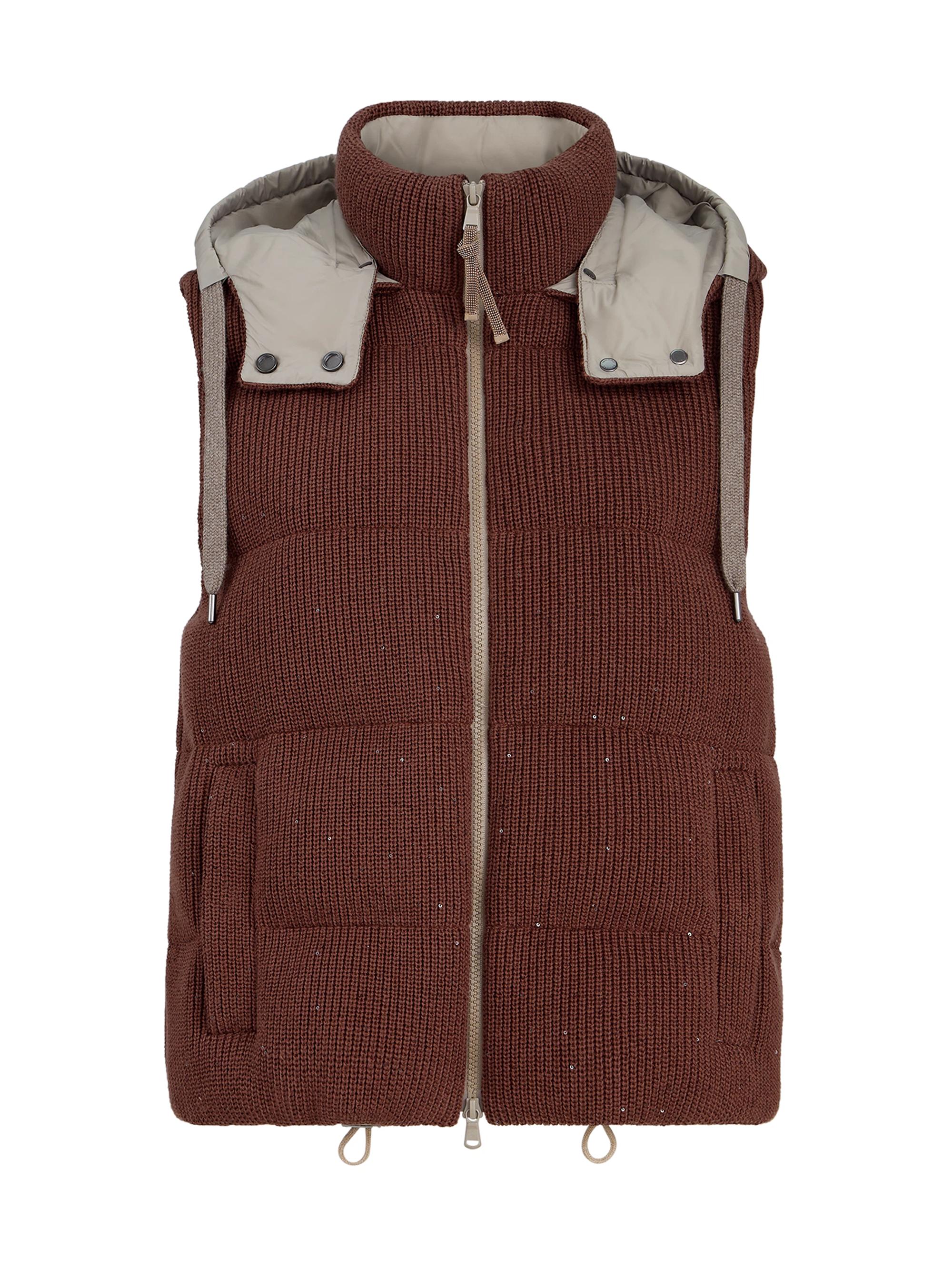 Brunello Cucinelli Women's Dazzling Cotton English Rib Knit Down Vest - Bordeaux