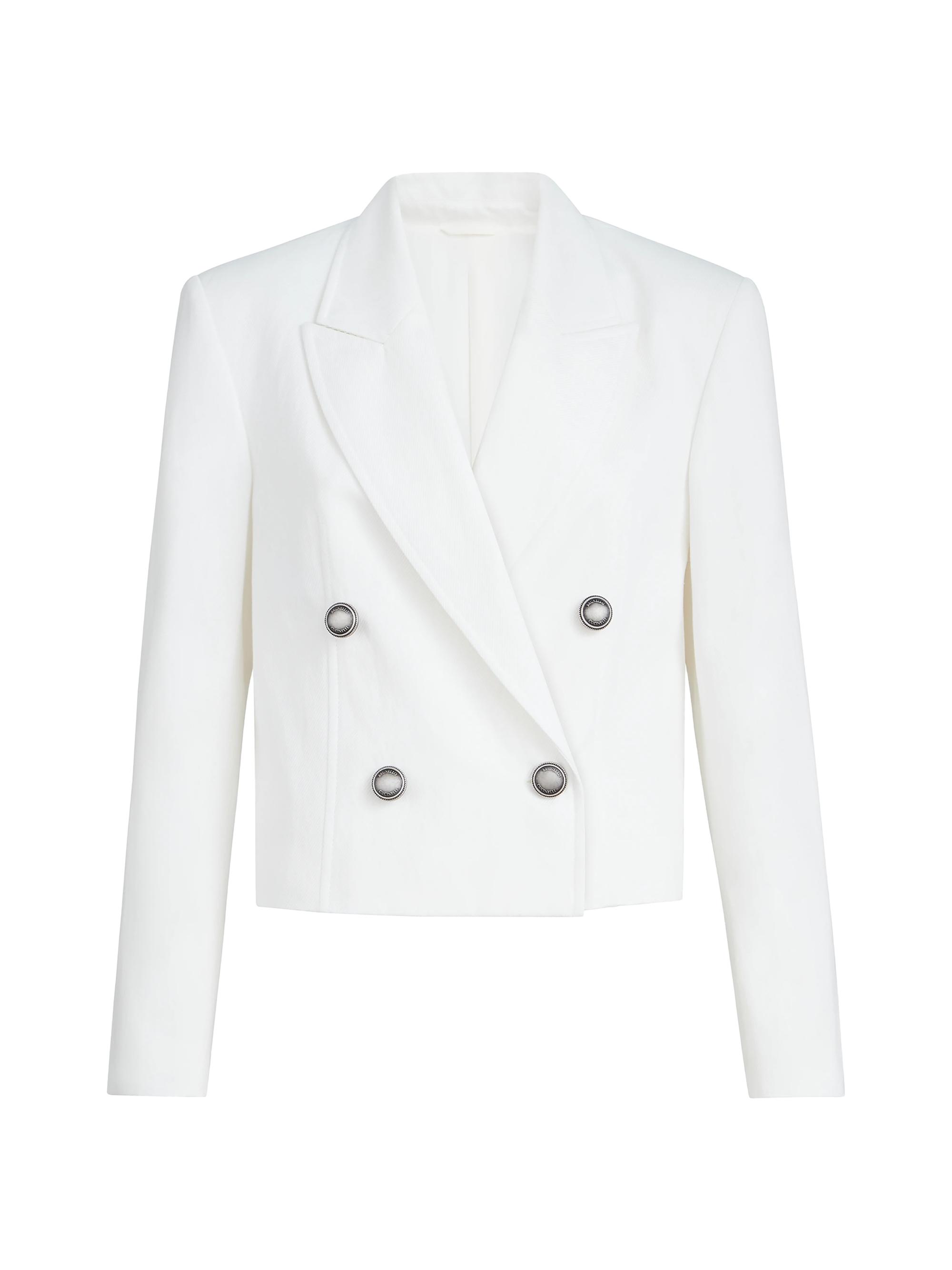 Brunello Cucinelli Women's Cotton and Paper Yarn Diagonal Blazer with Monili - White