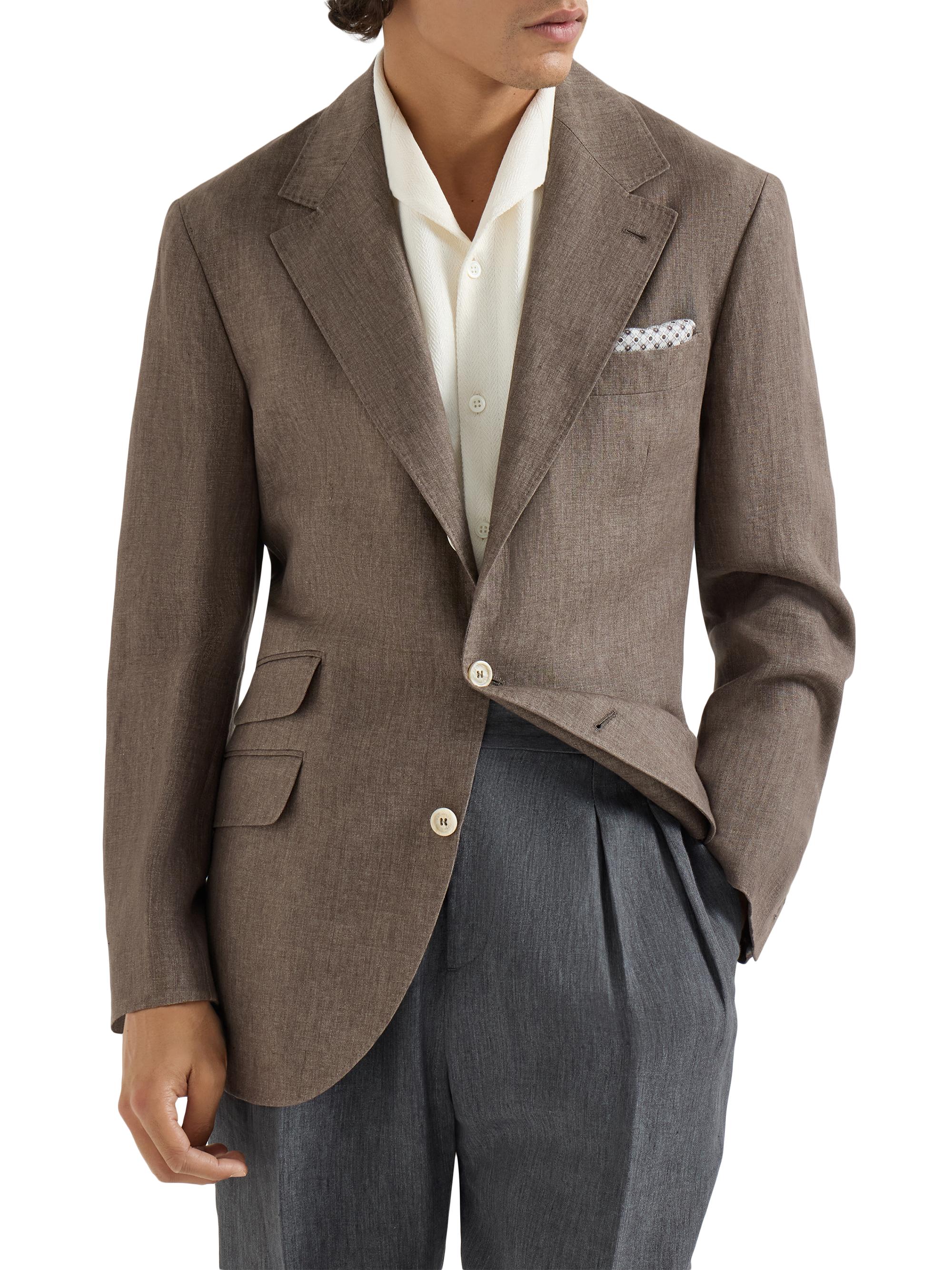 Brunello Cucinelli Men's Délavé Linen Deconstructed Cavallo Blazer - Hazelnut