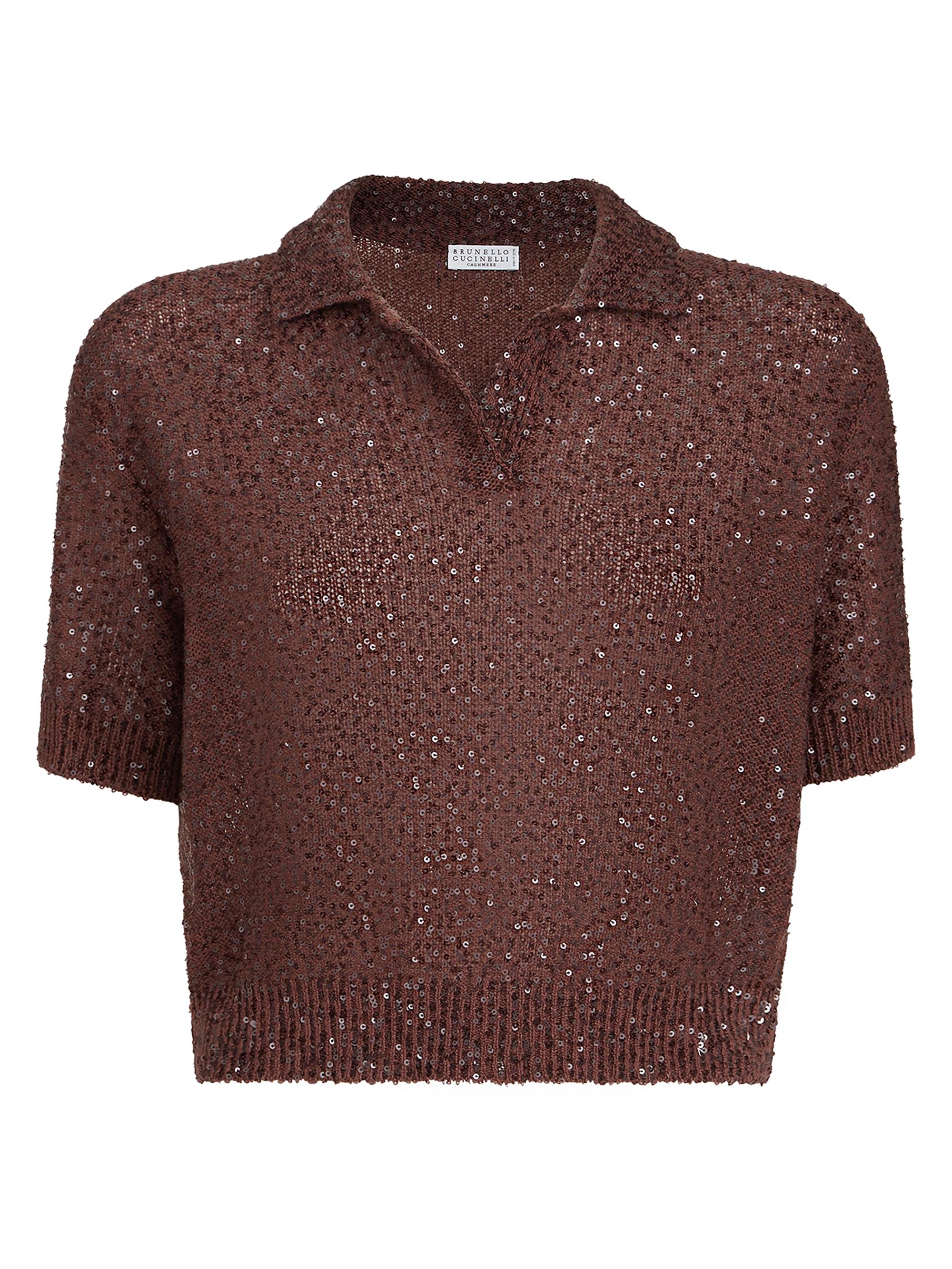Brunello Cucinelli Women's Linen, Cashmere and Silk Dazzling Texture Knit Polo Shirt - Bordeaux