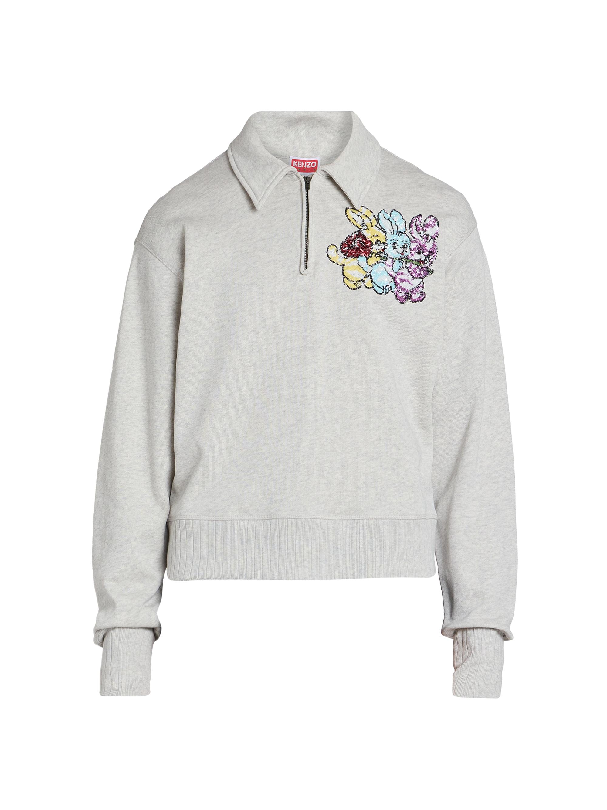 Kenzo Men's Chapman Cartoon-Embroidered Half-Zip Sweatshirt - Pale Grey